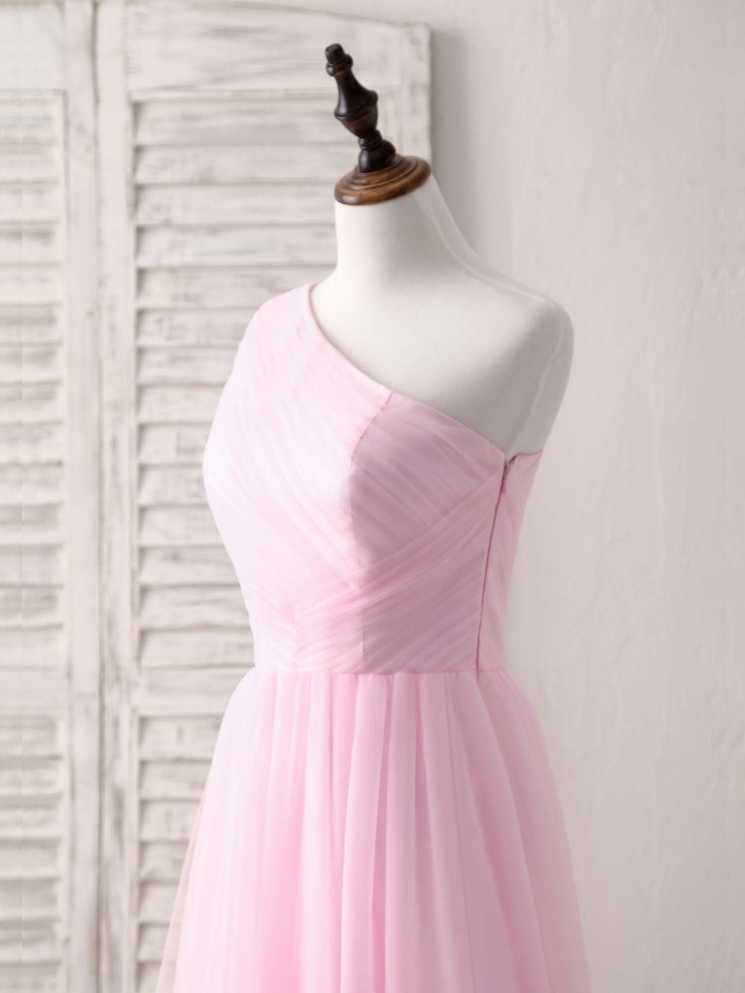 Elegant Pink Tulle One Shoulder Long Prom Dress for Women - Perfect for Bridesmaids, Formal Events & Evening Parties