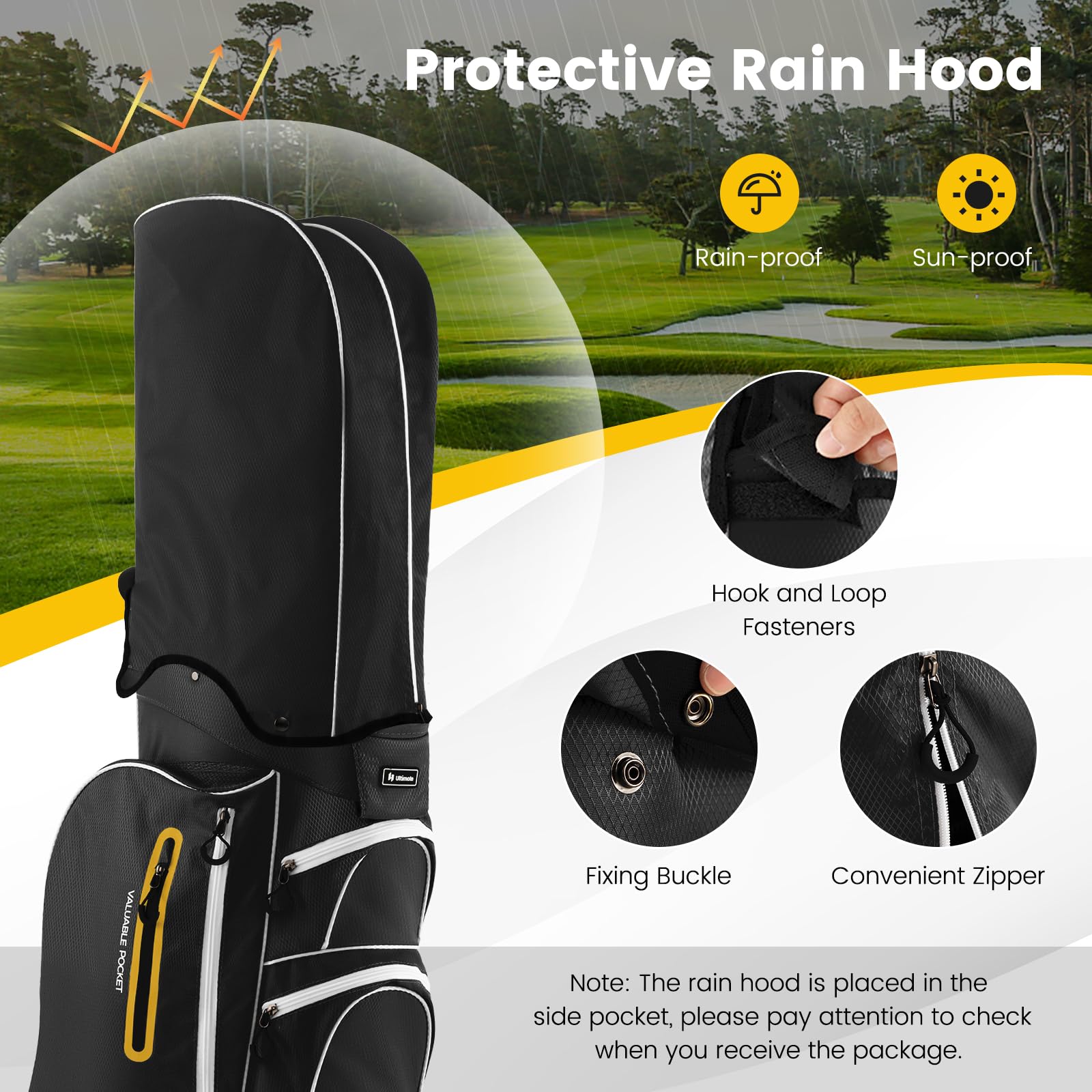 Goplus 15-Way Top Divider Golf Cart Bag with 7 Zippered Pockets, Cooler Compartment, Rain Hood & Umbrella Holder - Lightweight Golf Club Bag for Men & Women - Perfect for Golf Course, Driving Range & Tournament Play