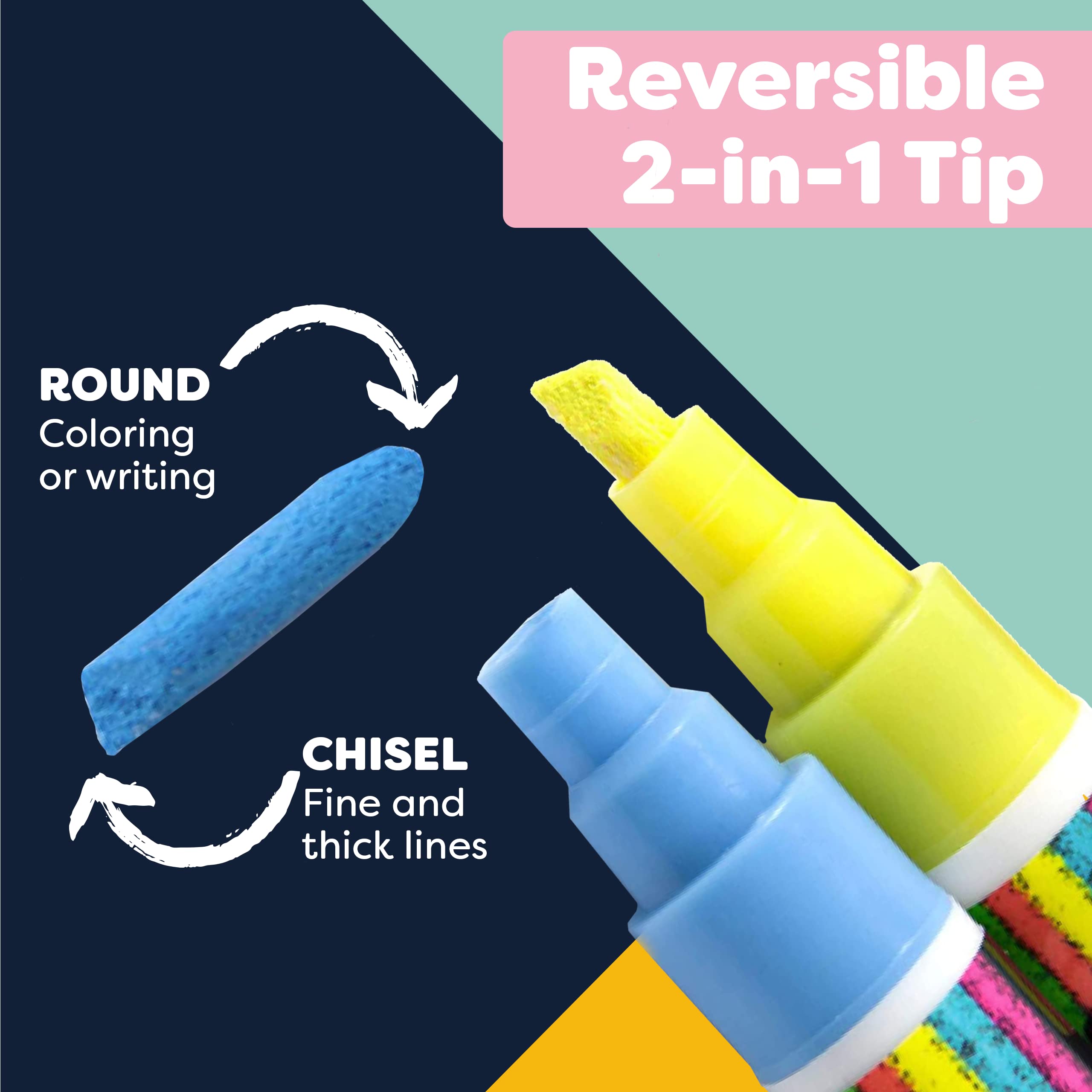 Metallic Liquid Chalk Markers - 8 Pack with Reversible 6mm Fine/Chisel Tip | Erasable Chalkboard Markers for Menu Boards, Glass, Windows, Blackboards & Signs | Perfect for Restaurants, Cafes, Bistros & Retail Displays