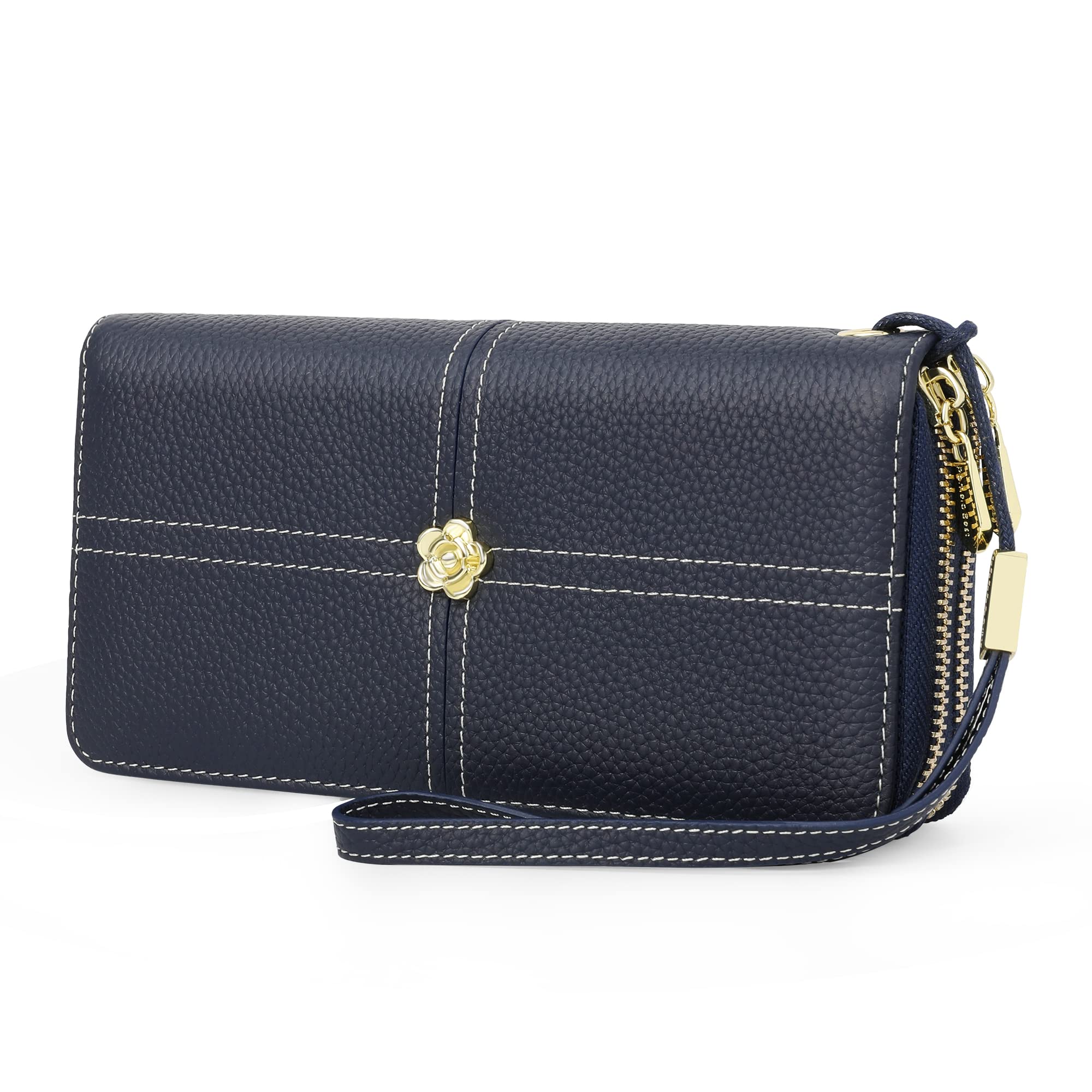 Best Women's RFID Blocking Leather Wallet - Large Capacity Clutch Purse with Multiple Card Slots & Phone Pocket | Navy Blue | Perfect for Travel, Work & Everyday Use