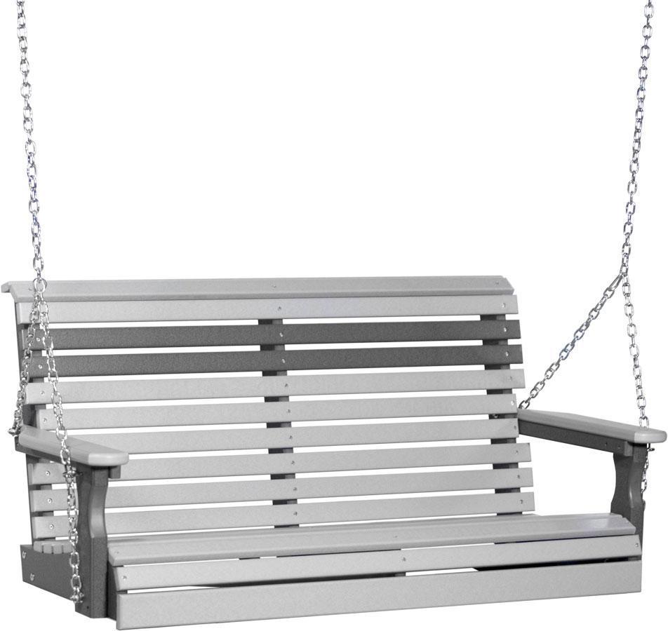 LuxCraft 4ft Recycled Plastic Porch Swing with Cup Holder - Dove Gray Color, Weather-Resistant Outdoor Furniture for Patio, Garden, Backyard Relaxation