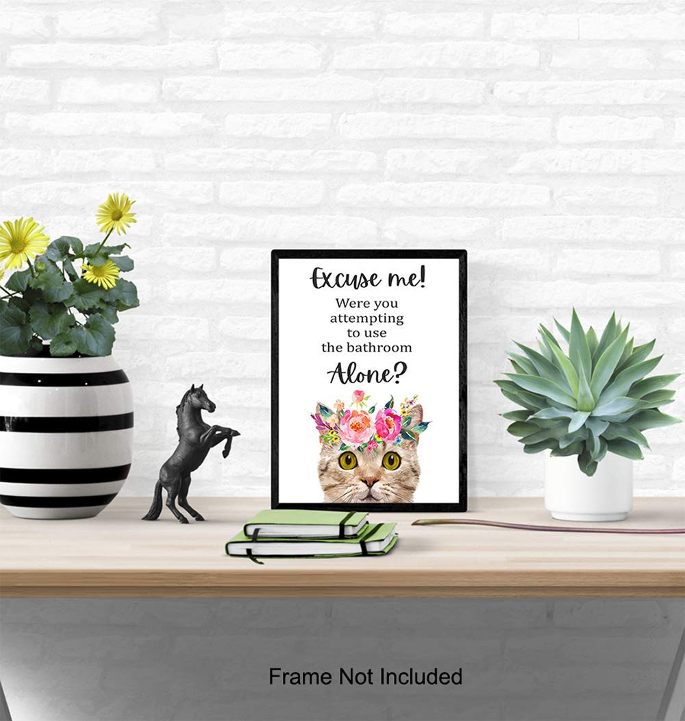 Cute Cat Bathroom Wall Art Decor - Funny Tabby Cat Poster for Women - Cat Lover Gift Idea - Perfect for Powder Room & Bath Wall Decoration | Ideal for Home Decor, Housewarming Gift & Pet Lover's Bathroom