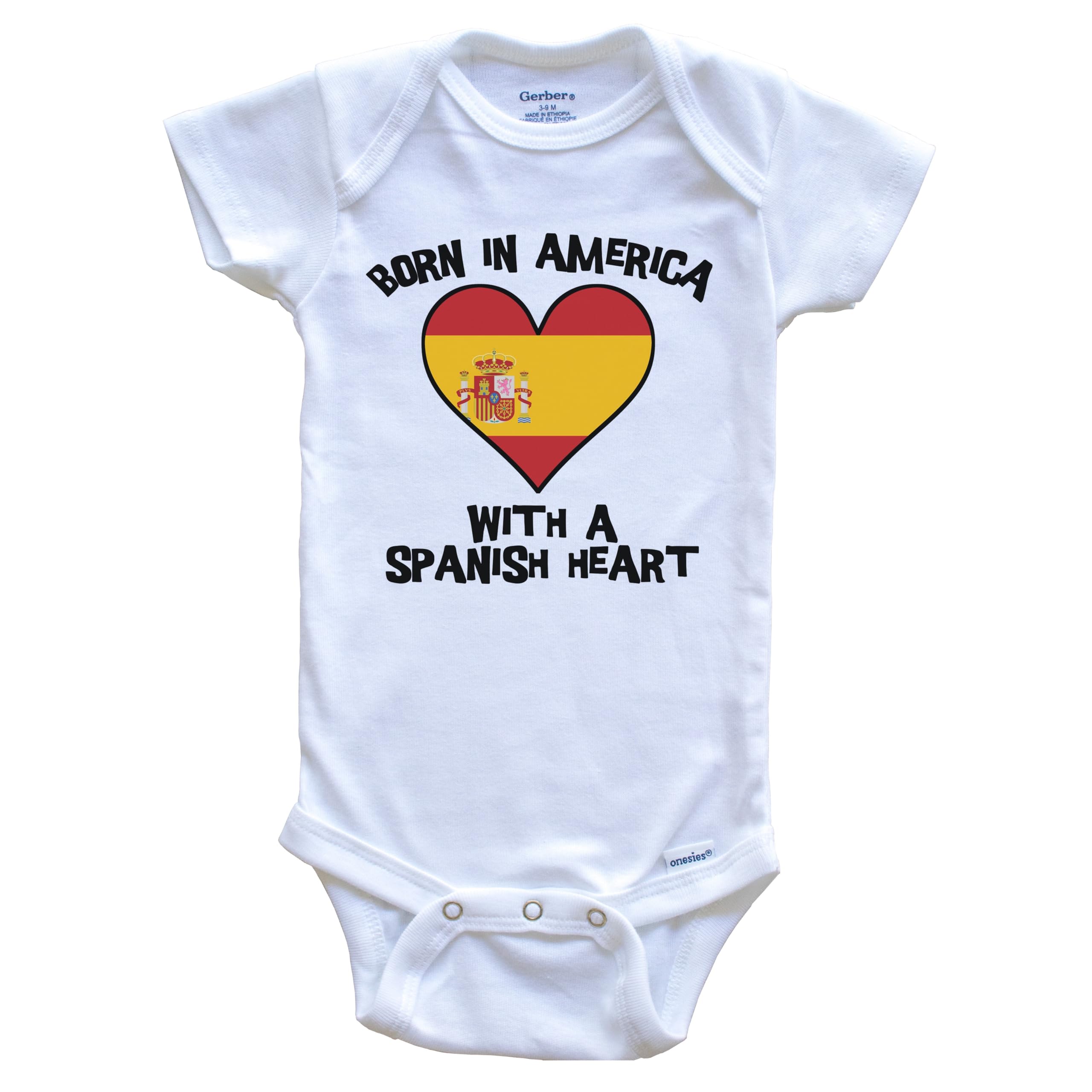 Born in America with A Spanish Heart One Piece Baby Bodysuit - Spain Flag Design for Newborns & Infants - Perfect for Family Photos, Cultural Celebrations & Everyday Wear