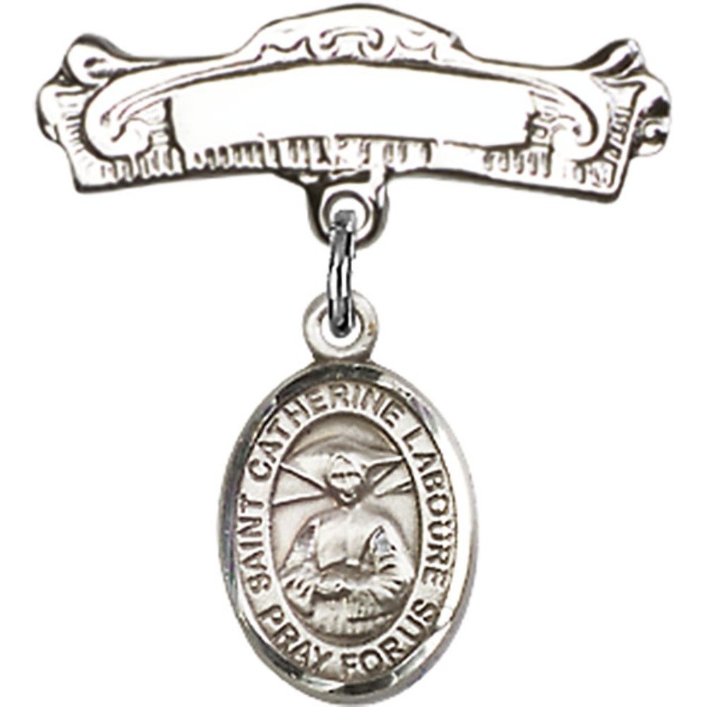 Sterling Silver Baby Badge with St. Catherine Laboure Charm - 7/8