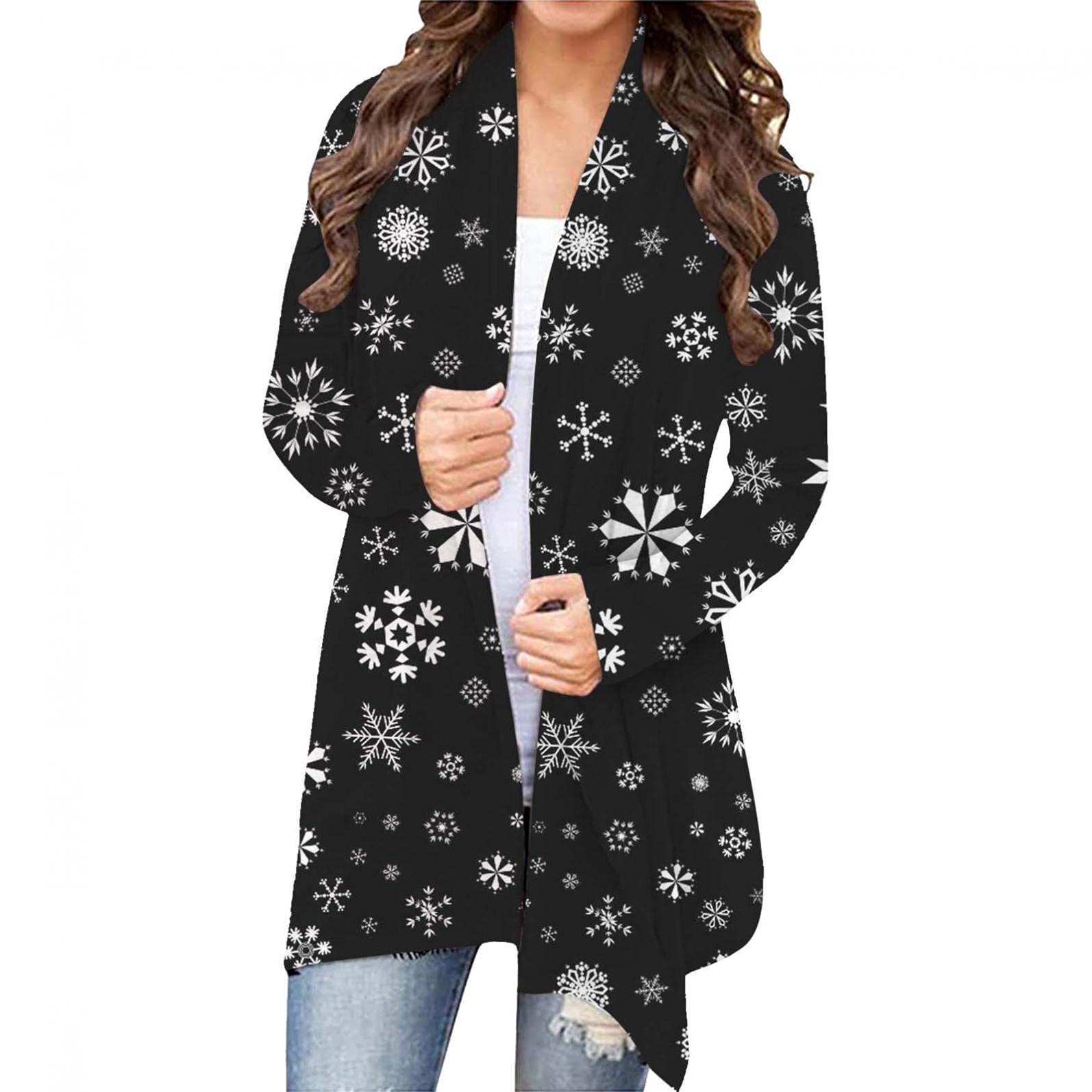Christmas Cardigan for Women - Cozy Long Sleeve Open Front Sweater with Holiday Print | Lightweight Knit Top for Holiday Parties, Family Gatherings & Winter Fashion