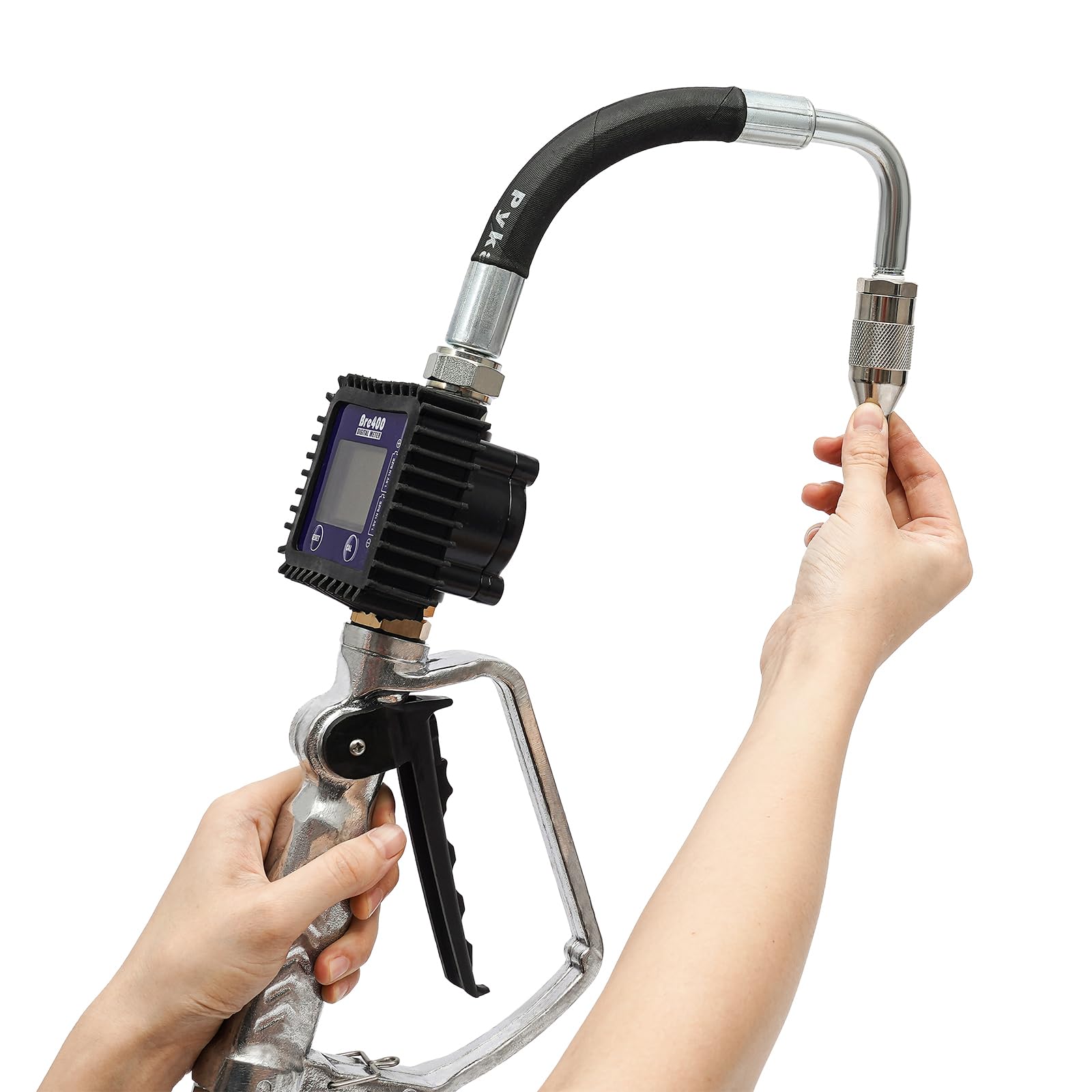 Heavy-Duty Digital Pneumatic Oil Gun with Oil Control Valve & Meter Nozzle - 0.5% Accuracy for Gear Oil, Engine Oil, Motor Oil, Kerosene, Light Diesel - Perfect for Auto Repair Shops, Industrial Lubrication & Fleet Maintenance (Soft Tube Included)