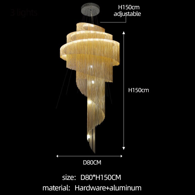Spiral Chain Chandelier - Modern Elegant Staircase Lighting Fixture for Home Decor | Perfect for Living Room, Dining Room & Entryway Lighting