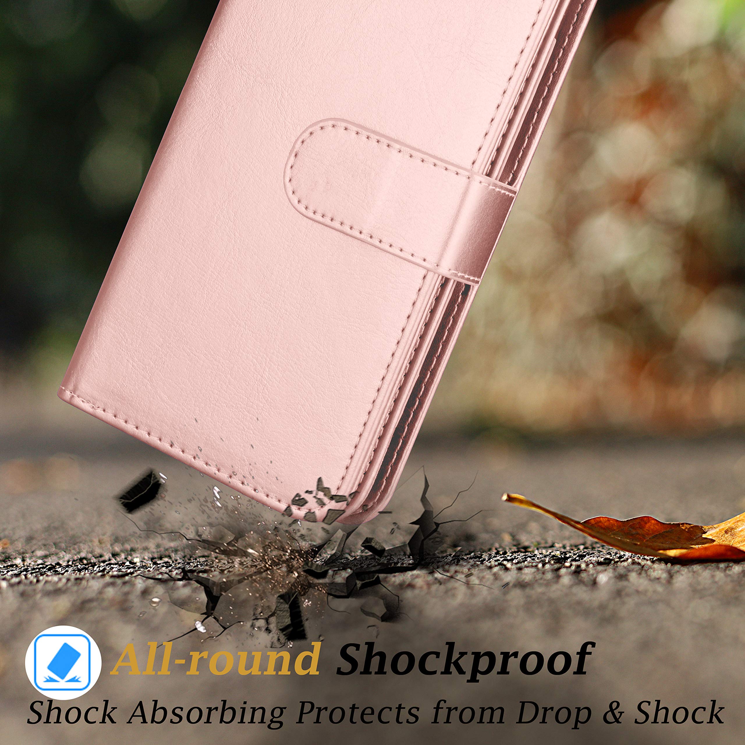 Premium Leather Wallet Case for iPhone SE 2020/iPhone 7/iPhone 8 - RFID Blocking Credit Card Holder with Detachable Magnetic Cover & Kickstand (Rose Gold) | Perfect for Business Travel, Daily Commute & Hands-Free Shopping