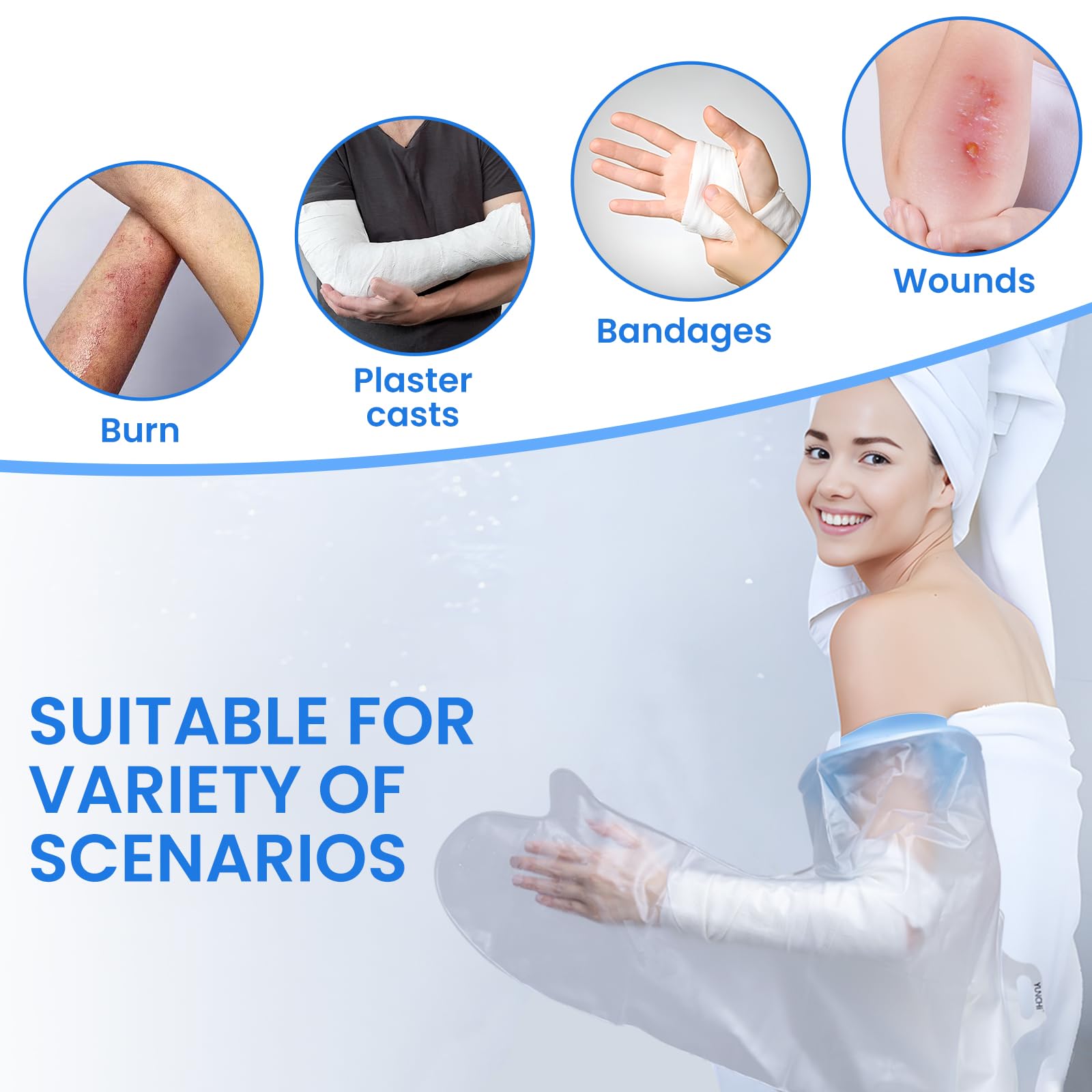 Waterproof Shower Arm Cast Cover - Soft, Comfortable & Reusable Arm Cast Protector for Adults - Ideal for Post-Surgery Bandage Protection & Daily Showering