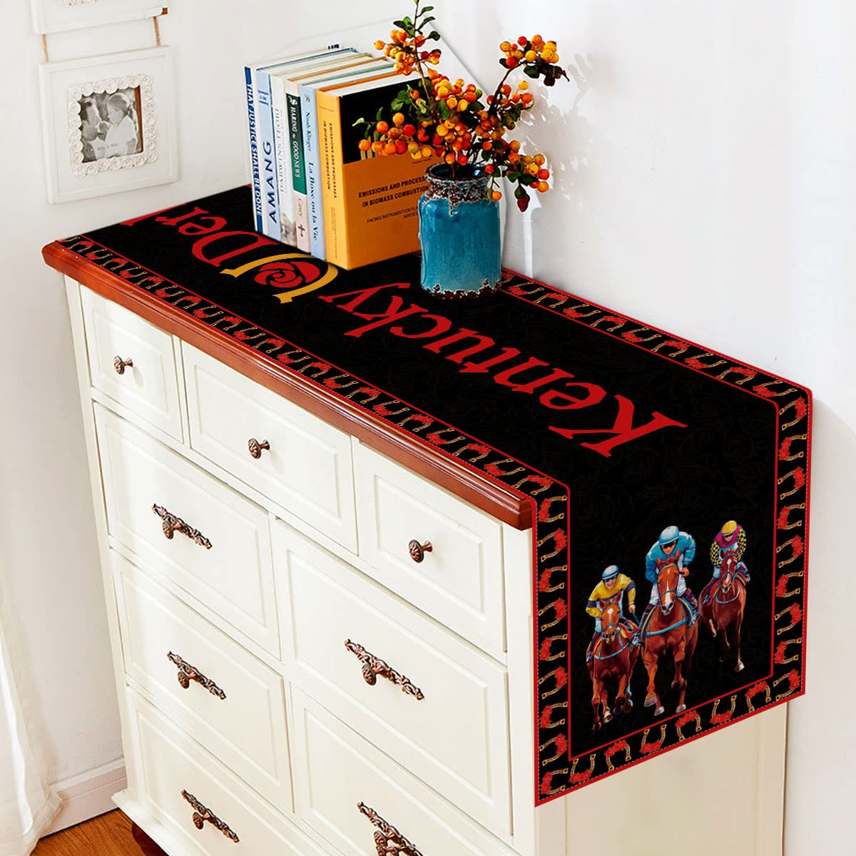 Vohado 72-Inch Kentucky Derby Table Runner - Red Roses & Horse Racing Theme Decor for Holiday Parties, Dining Room, Kitchen Table - Perfect for Derby Day, Themed Events & Home Decor (2025 Edition)