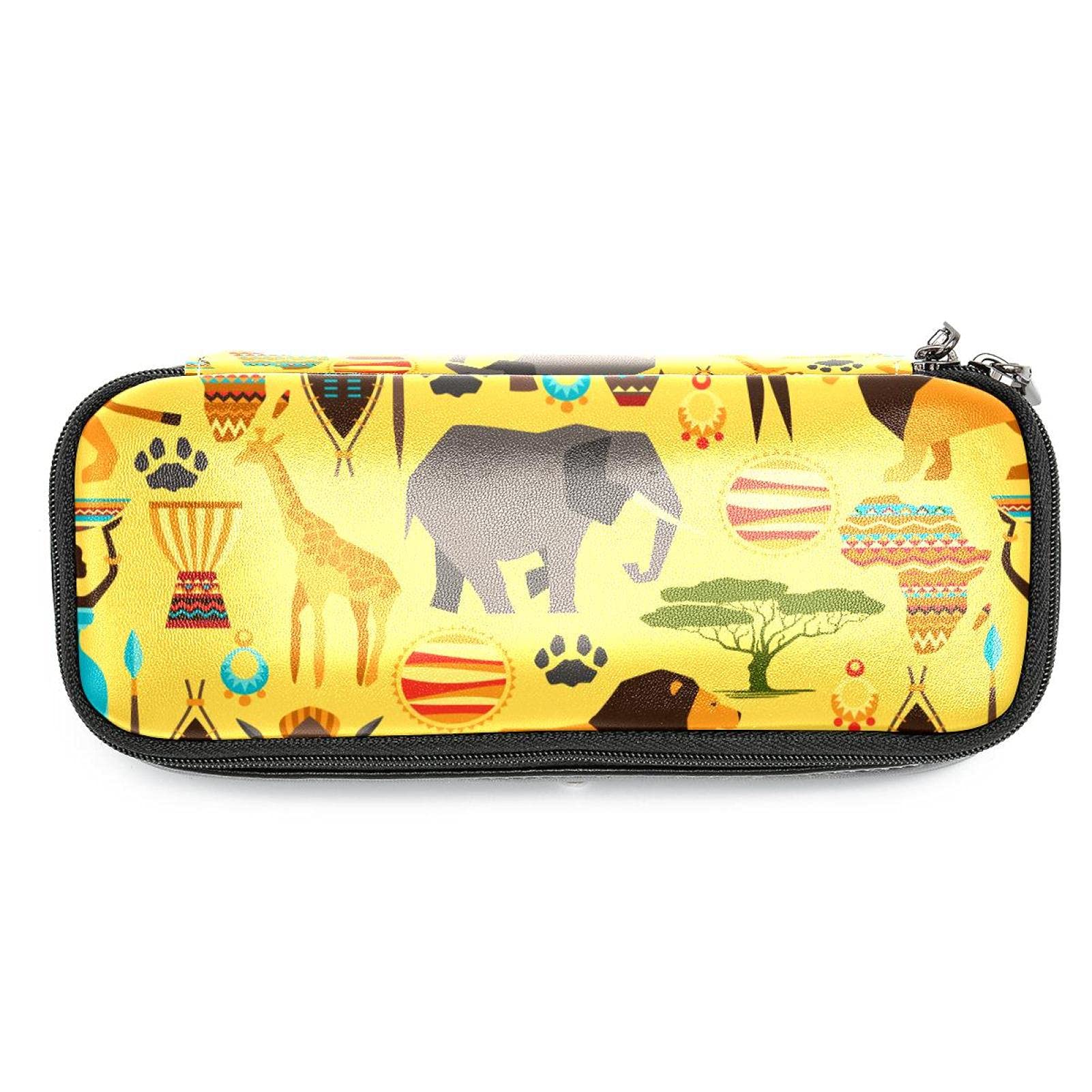 Foldable Pencil Case with Large Capacity - School Pouch Organizer for Teens & Adults | Multi-Purpose Makeup Bag | African Forest Animal Print (Elephant & Giraffe) - Perfect for School, Office, Travel & Art Supplies Storage