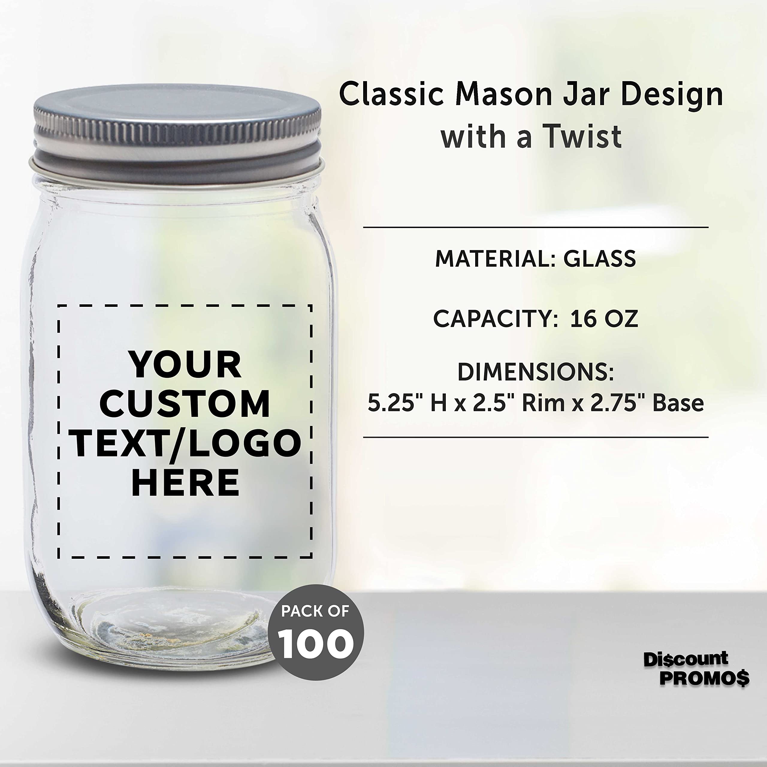 100-Pack 16oz Custom Mason Jars with Lids - Bulk Glass Jars for Overnight Oats, Candies, Pickles, Spices & Beverages - Personalized Storage Containers for Kitchen, Pantry & Gift Packaging