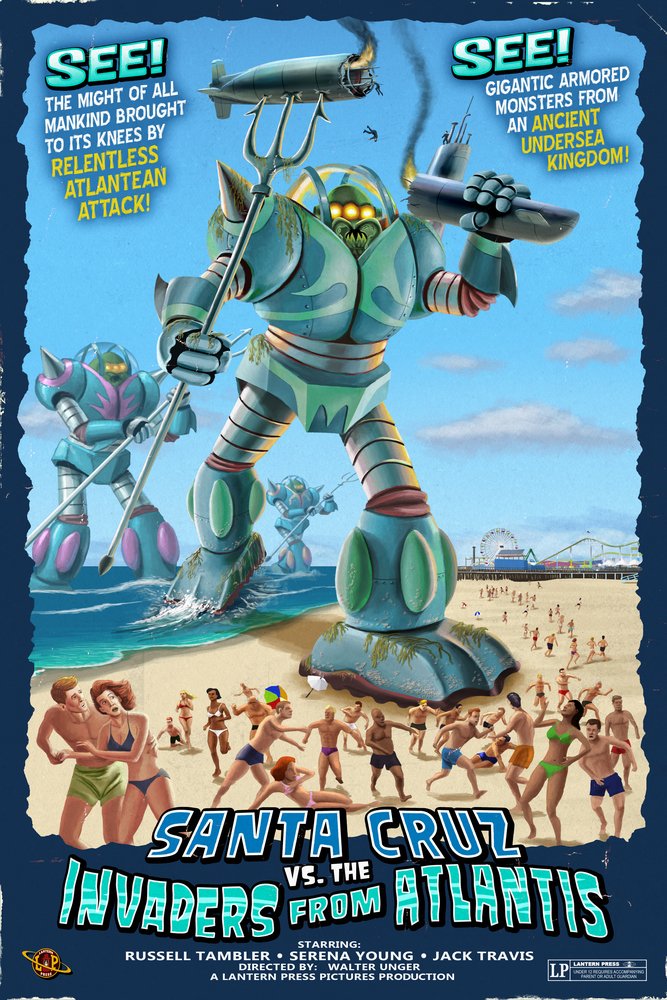 Santa Cruz California Invaders from the Deep 44597 - Signed 24x36 Art Print Poster - Vintage Ocean Wall Decor for Living Room, Beach House & Office