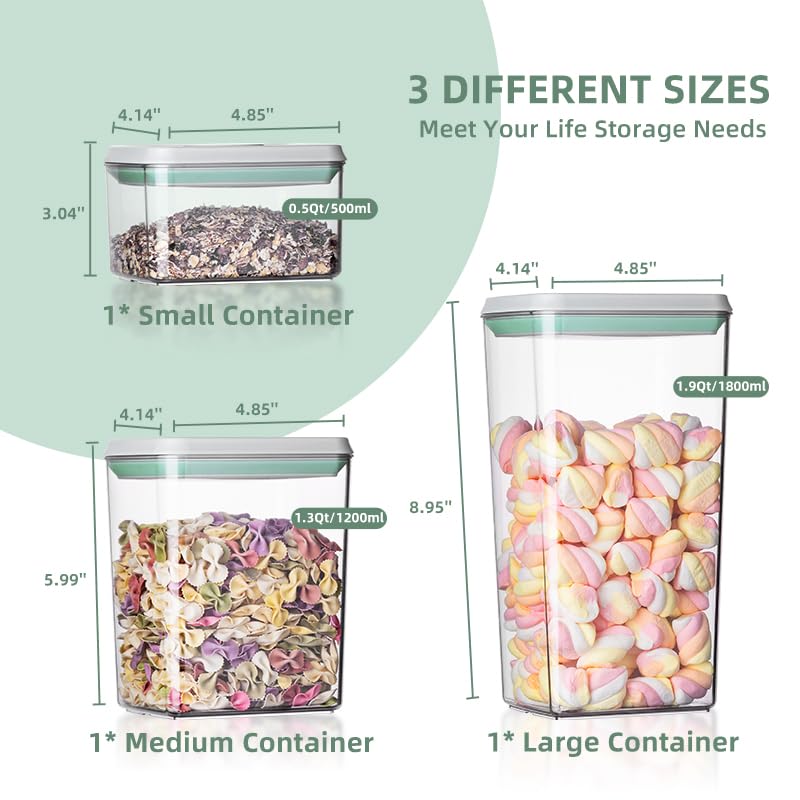 Airtight Food Storage Containers with Lids - 3-Piece BPA-Free Kitchen & Pantry Organization Set, Leakproof Stackable Containers for Cereal, Flour, Sugar (0.5, 1.2, 1.8 QT) | Perfect for Baking, Meal Prep & Pantry Organization