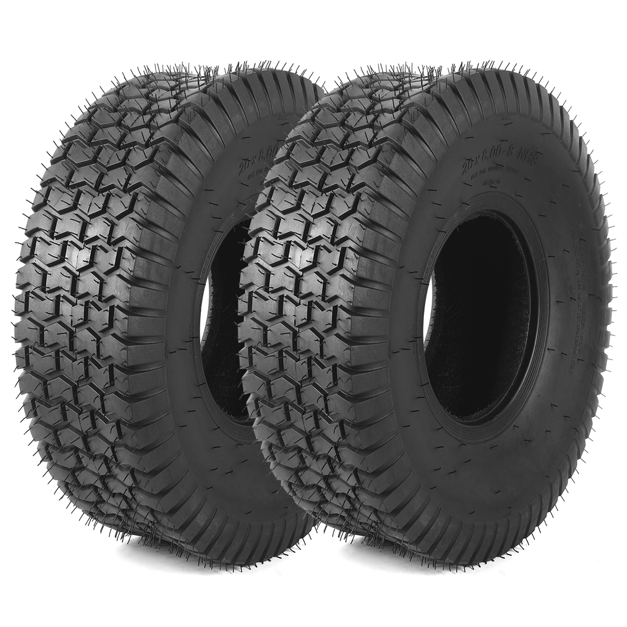 (2-Pack) 20x8.00-8 4-Ply Tubeless Lawn Mower Tires - Heavy Duty Replacement for Riding Lawn Mowers, Golf Carts & ATVs (Rim Not Included) - Perfect for All-Terrain Use on Grass, Mud & Rough Surfaces
