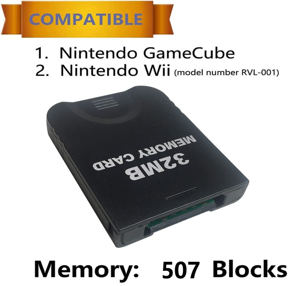 32MB (507 Blocks) High-Speed GameCube Memory Card - Compatible with Nintendo GameCube & Wii Consoles - Black - Perfect for Saving Game Progress & Expanding Storage Capacity