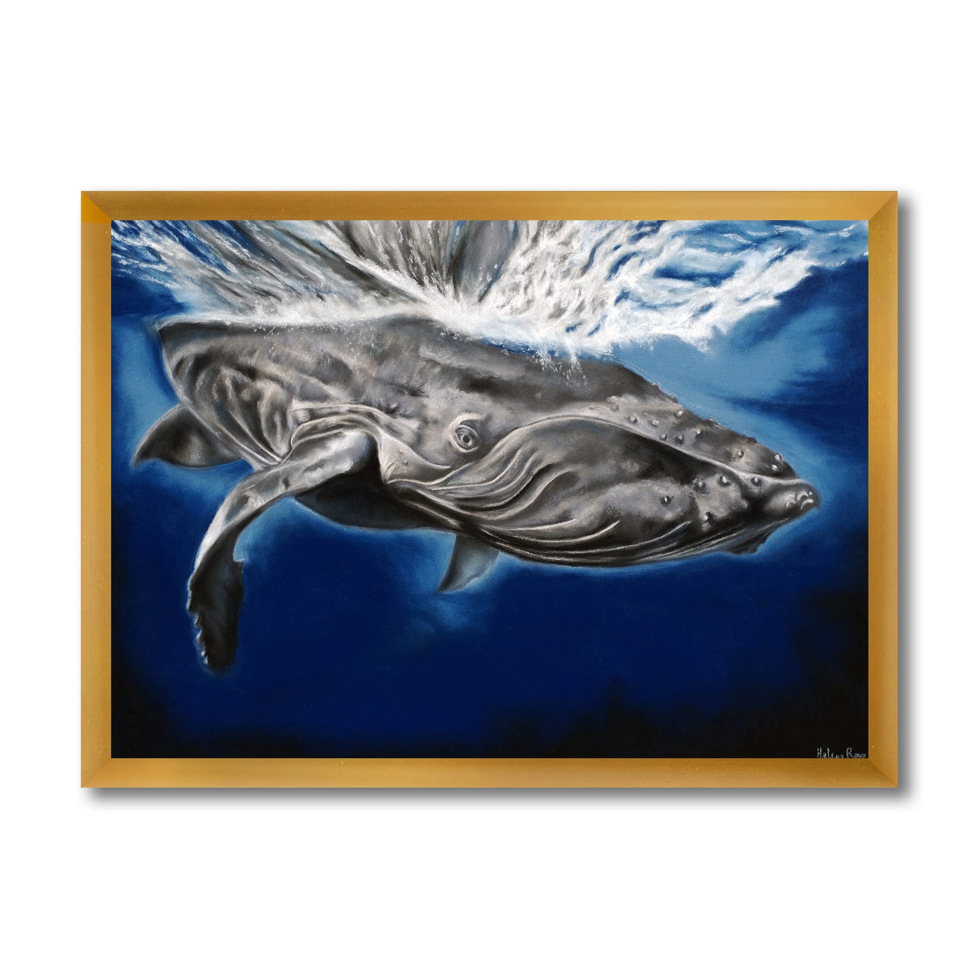 DesignQ Humpback Whale Portrait - Nautical Coastal Framed Wall Art for Living Room, Bedroom & Office Decor
