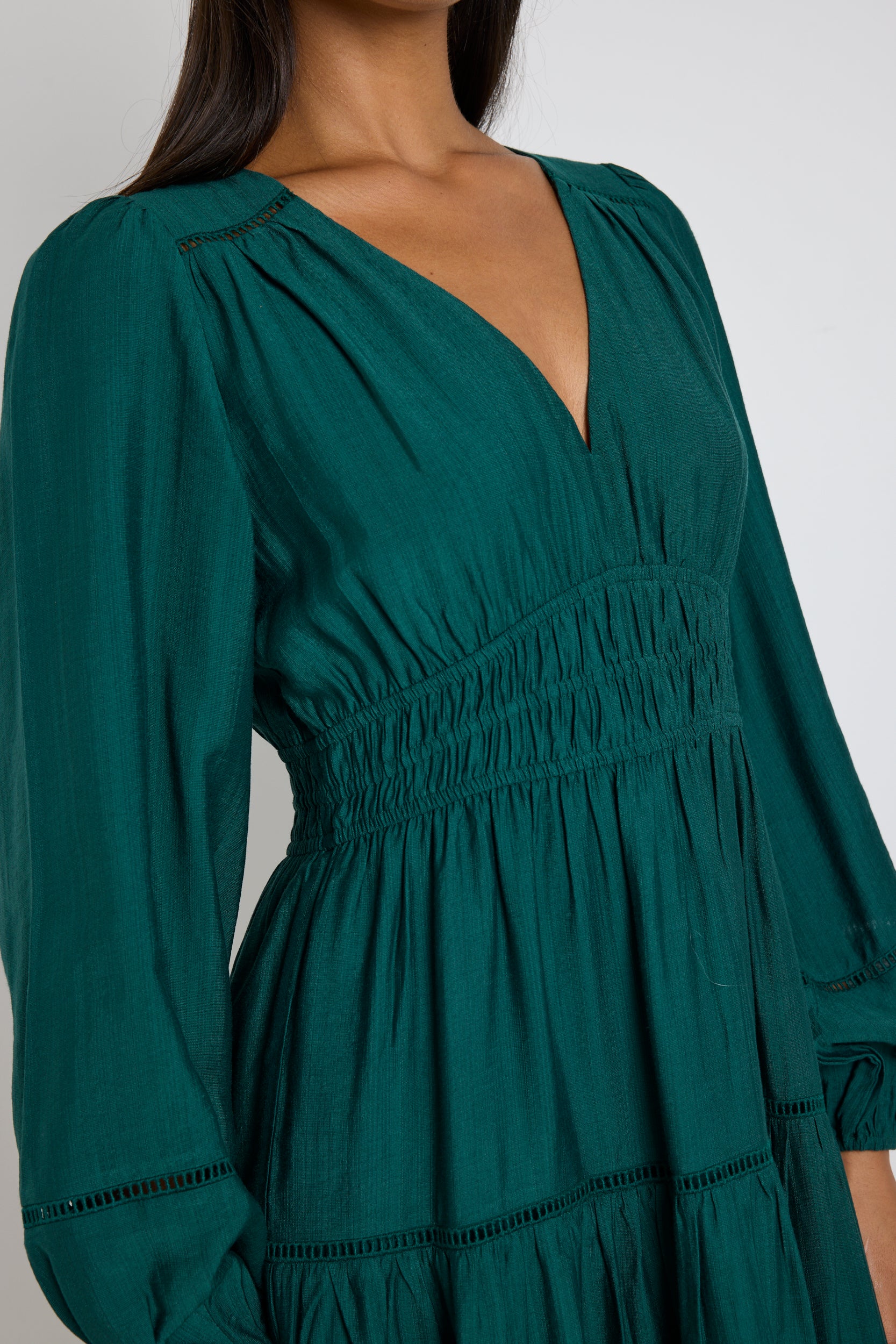 Divine Forest Balloon Sleeve Tiered Maxi Dress for Women - Flowy Boho Summer Dress with Pockets - Perfect for Beach Vacations, Weddings & Date Nights