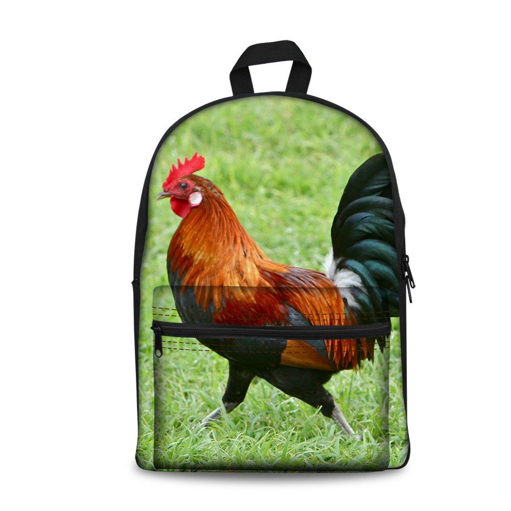 Durable Kids Backpack for School - Waterproof Canvas Book Bag with Rooster Design - Perfect for Elementary Students, Travel & Daily Use