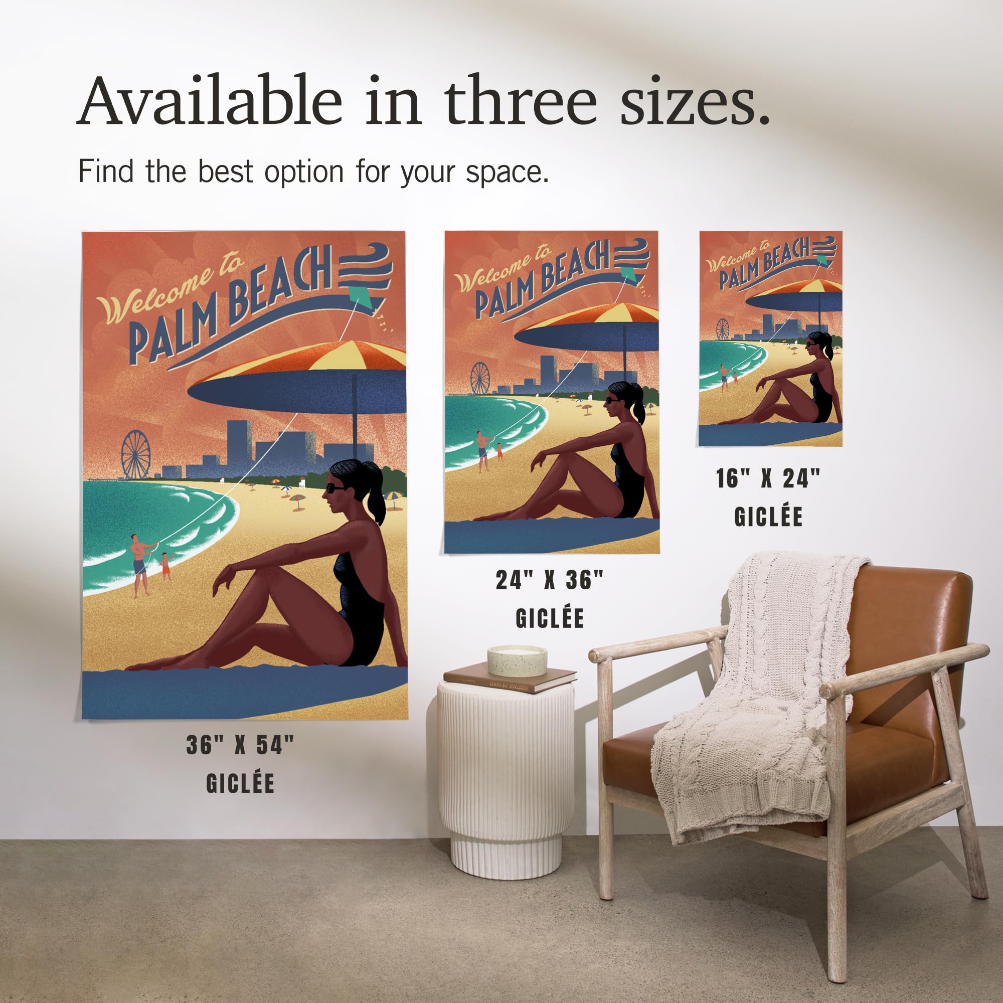 Lantern Press 16x24 Inch Giclee Print - Palm Beach Florida Beach Scene Lithograph - Perfect for Coastal Home Decor & Living Room Wall Art