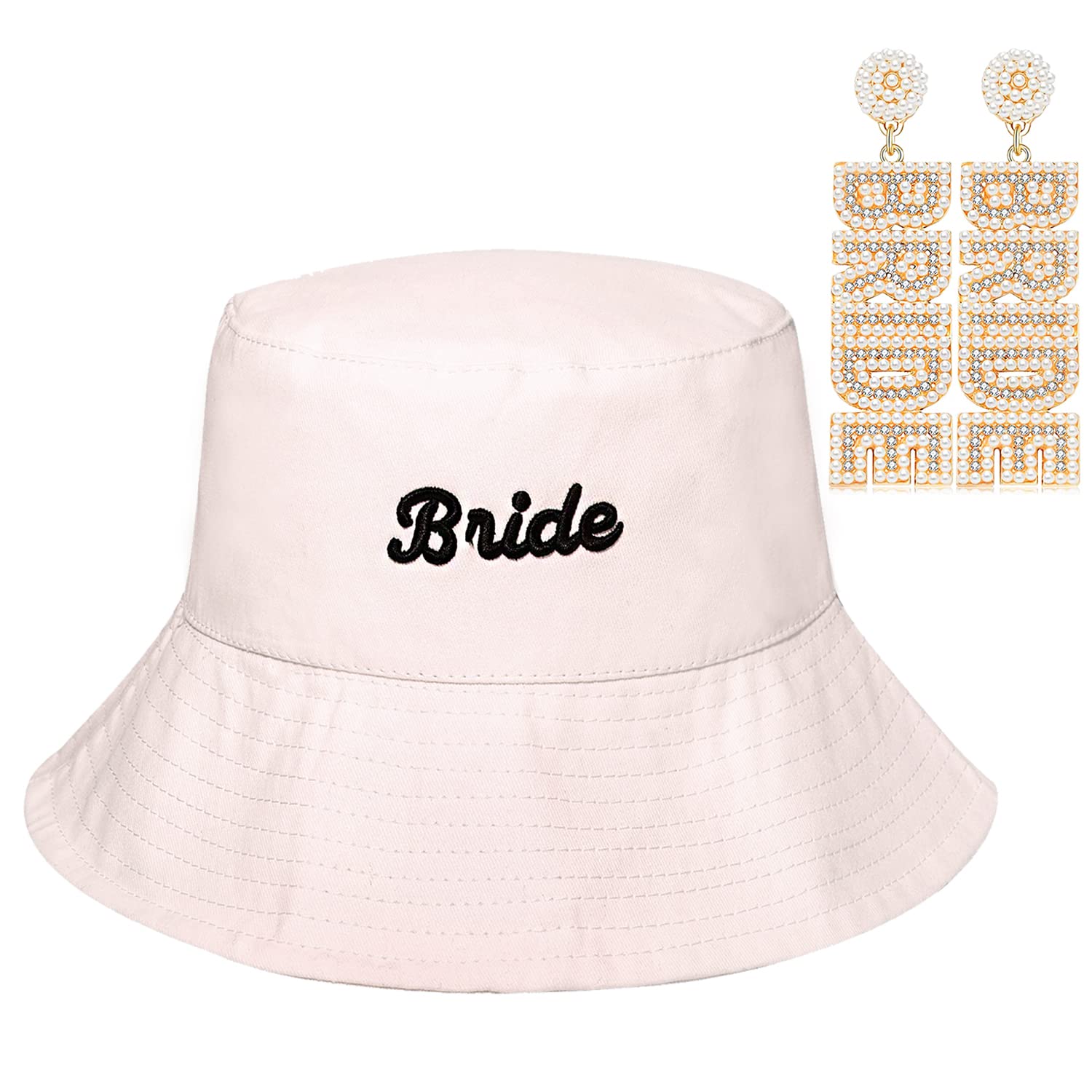 Women's Bride Bucket Hats - White Cotton Wedding Sun Hat for Bachelorette Parties, Bridal Showers & Engagement Gifts | Perfect for Outdoor Weddings, Beach Ceremonies & Bridal Party Decorations