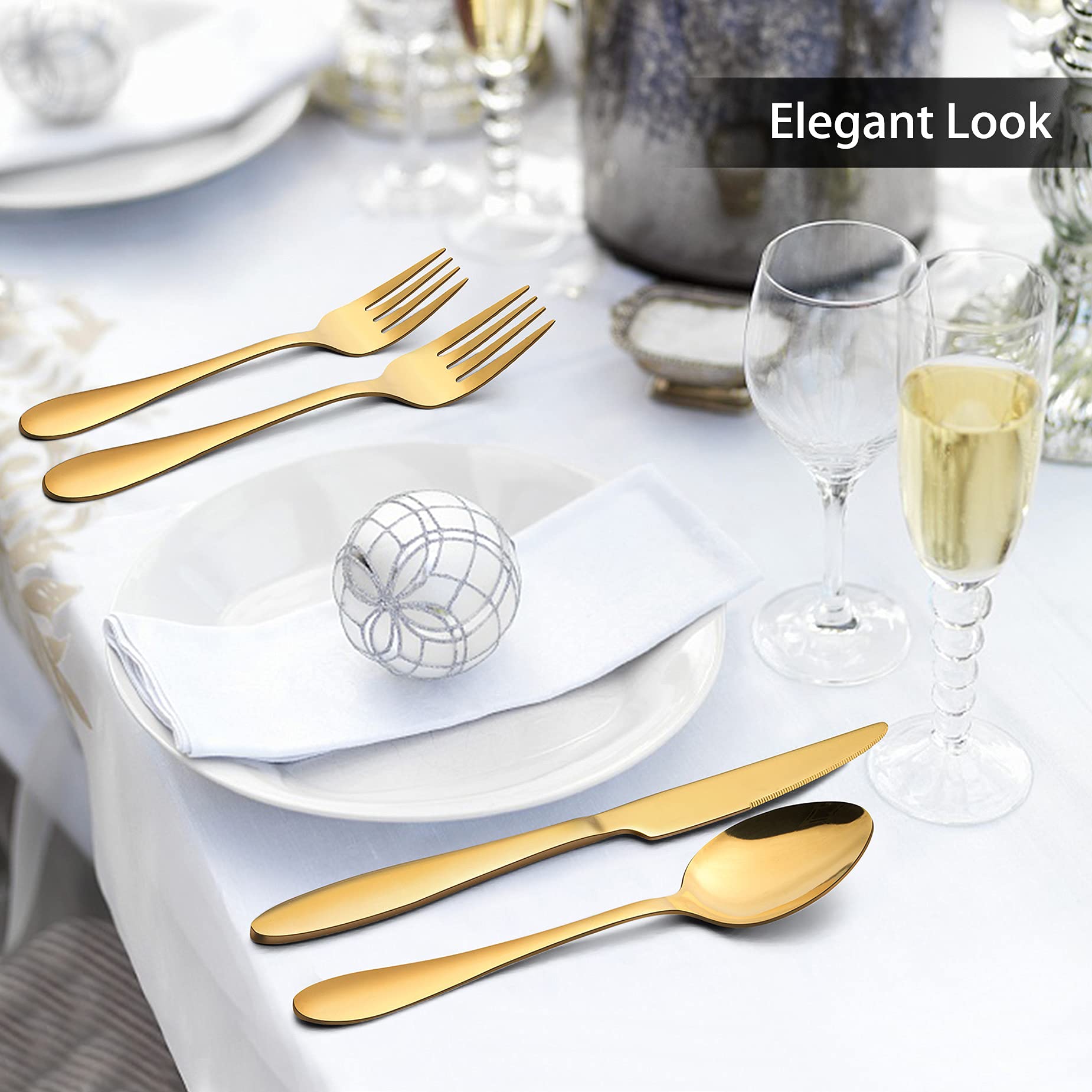 40-Piece Gold Silverware Set for 8 - Stainless Steel Flatware Cutlery Set with Forks, Knives & Spoons - Mirror Polished & Dishwasher Safe - Perfect for Dinner Parties, Weddings & Holiday Gatherings