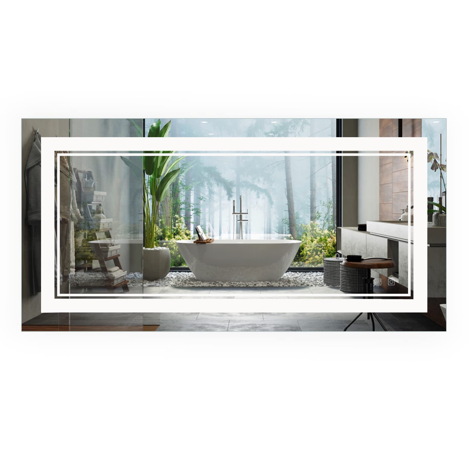 Smart LED Bathroom Mirror with Dimmable Anti-Fog Lights - 2 Key Modes, Eco-Friendly HD Silver Glass, Wide/Narrow Design with Dual LED Frames - Perfect for Modern Bathrooms, Vanity Makeup & Spa Relaxation