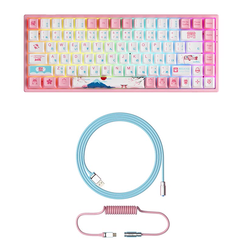 Akko 3084B Plus World Tour Tokyo 75% Hot Swappable Wireless Mechanical Keyboard - RGB Backlit, Linear Switches, PBT Keycaps, USB-C Coiled Cable (Pink) - Perfect for Gaming, Office & Typing Enthusiasts