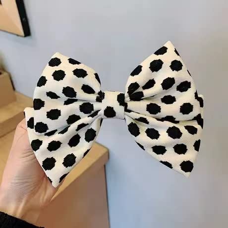 Rugelyss 3-Piece Handmade Polka Dot Bow Hair Clips - Black, Coffee & White Spring Hair Accessories for Women & Girls | Perfect for Weddings, Parties & Everyday Wear