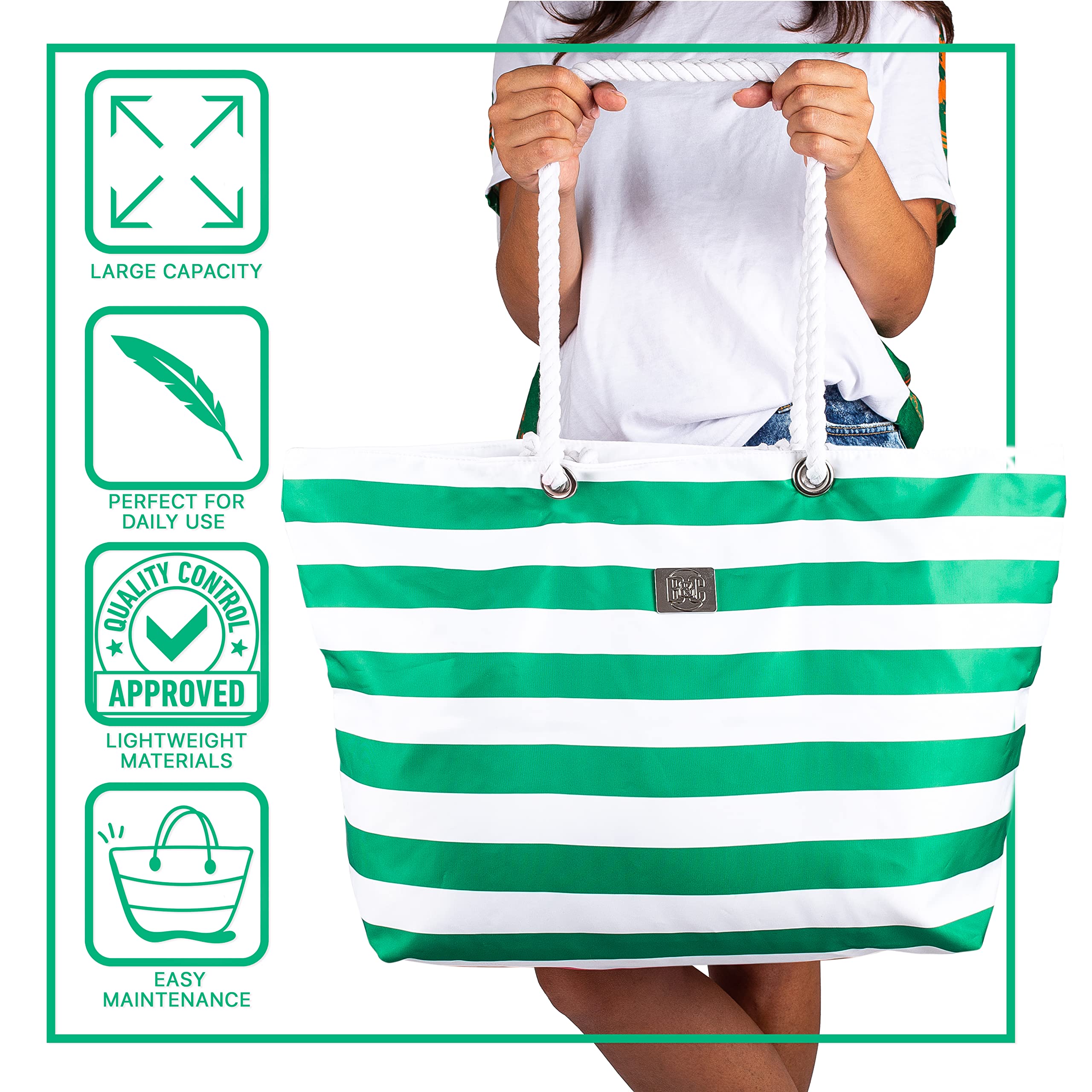 Waterproof XL Beach Tote Bag with Zipper & Pockets - Perfect for Travel & Pool Days