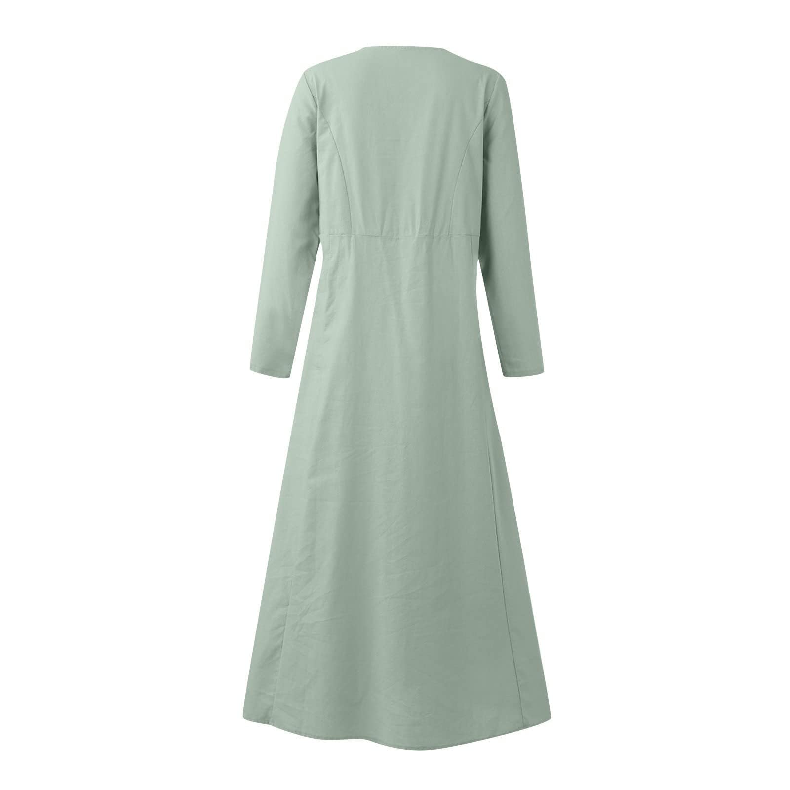 Yihaojia Women's Casual Long Sleeve Loose Cotton Linen A-Line Maxi Dress - Comfortable Fall & Winter Boho Style Outfit for Daily Wear, Work, Travel & Special Occasions