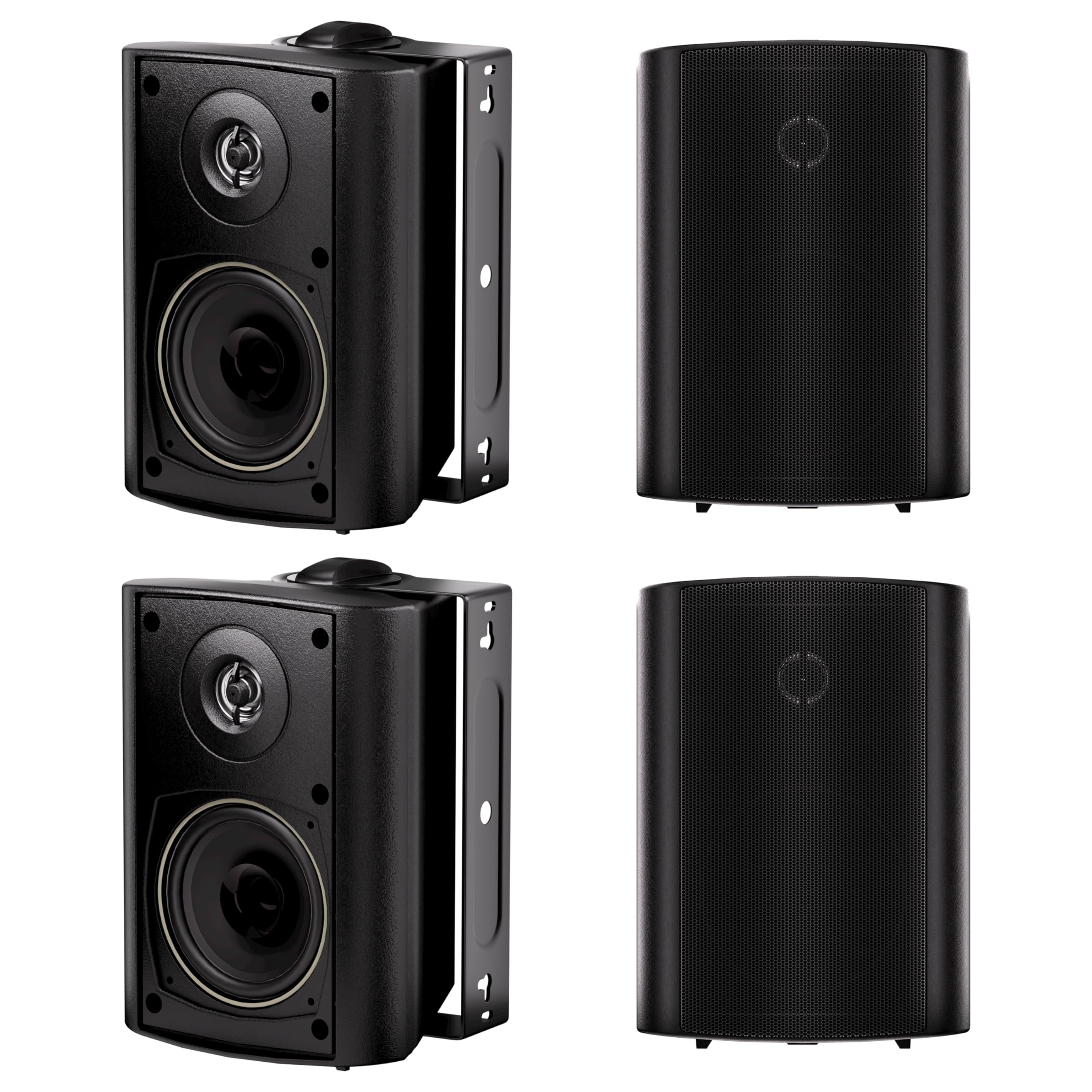 Herdio 4 Inch Waterproof Outdoor Bluetooth Speakers with 4 Channel Amplifier - Wall Mount System for Indoor, Outdoor, Patio, Deck, Pool & Garden - Perfect for Backyard Parties & Home Entertainment