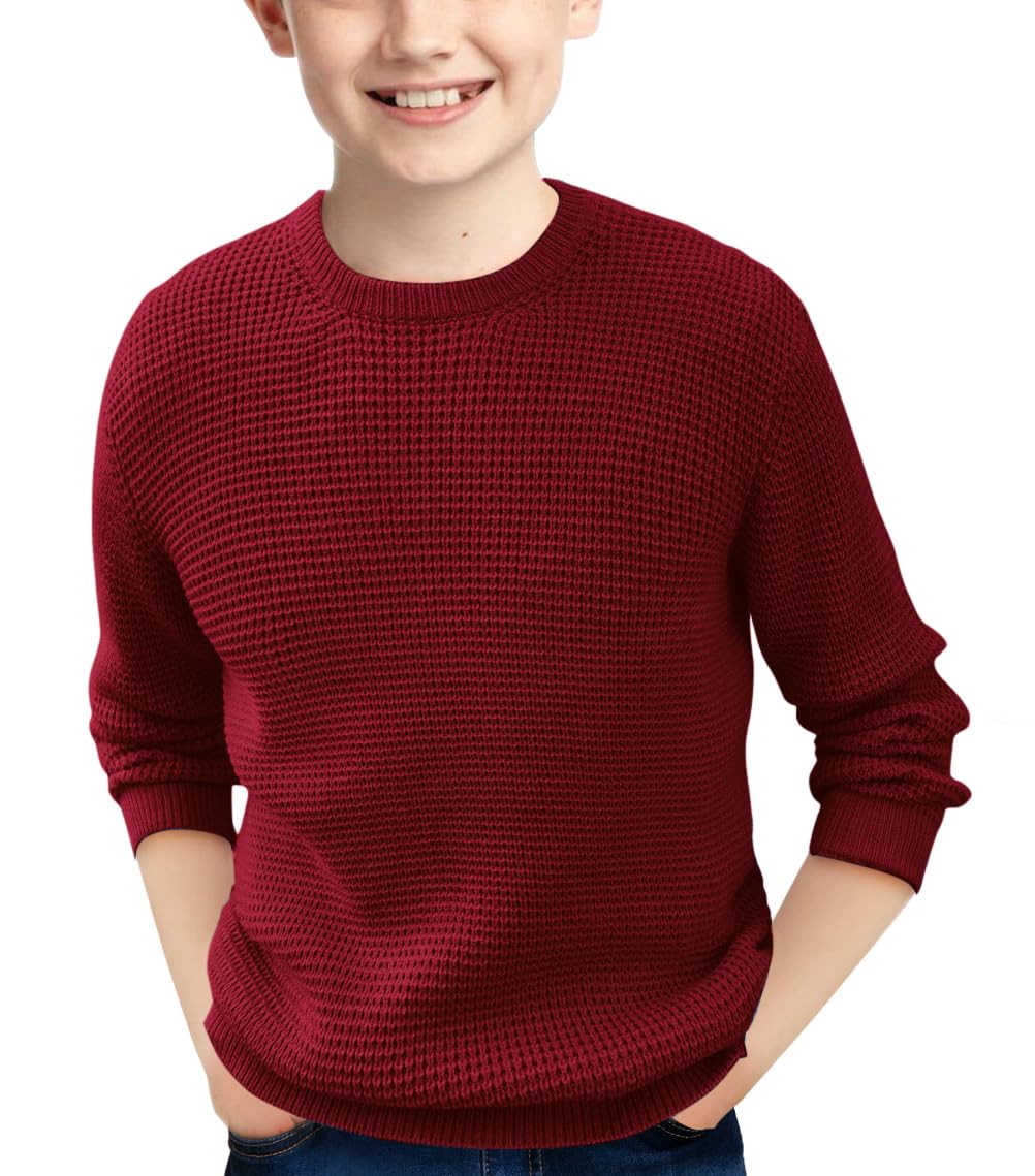 Haloumoning Boys Casual Pullover Sweaters - Kids Chunky Knit Crewneck Jumper Tops for Ages 4-14 - Warm Winter Outfits for School & Playtime