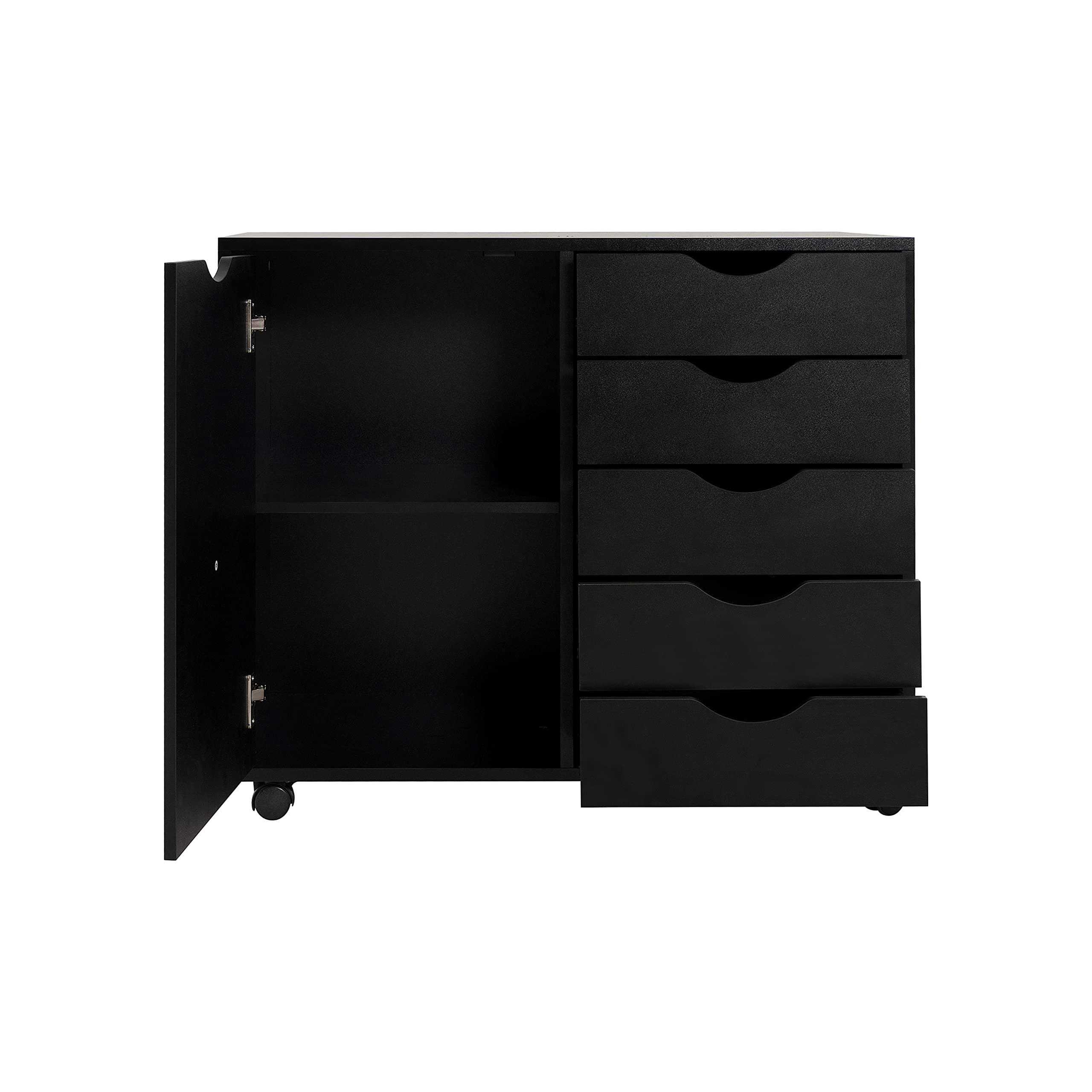 Naomi Home Amy 5-Drawer Wooden Storage Dresser with Wheels - Craft & Makeup Organizer, Bedroom Closet & Office File Cabinet - 180 lbs Capacity, Black - Perfect for Small Space Organization & Home Decor