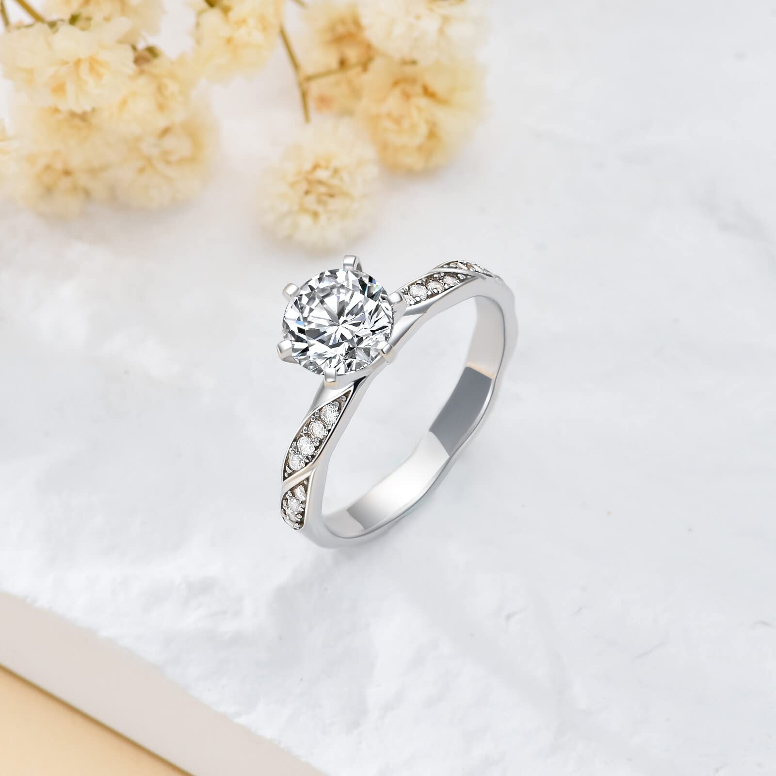 1.12 Carat (ctw) Moissanite Engagement Ring for Women - Platinum Plated Sterling Silver Wedding Band, Anniversary Gift, Promise Ring - Perfect for Proposals, Bridal Jewelry & Special Occasions