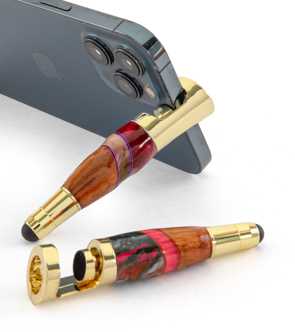 Premium Koa Wood Phone Holder & Stylus Pen - Compatible with iPhone, Samsung, Google Pixel (Multiple Colors) - Perfect for Office, Home Desk, and Car Dashboard Use
