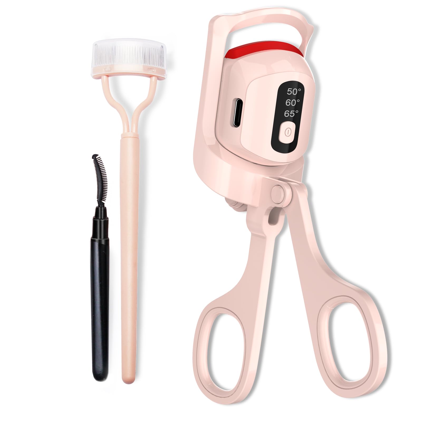 Rechargeable Heated Eyelash Curler with Temperature Display - 3 Heating Modes, Includes Separator Tool & Brush for Perfect Lashes | Quick Curling for Stunning Eye Makeup | Ideal for Home, Travel & Professional Use (Pink)