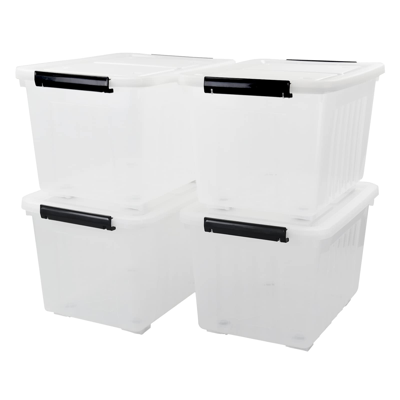 4-Pack Clear Plastic Storage Box with Lid - 30L Large Latching Storage Bins for Home, Office, Garage & Closet Organization - Perfect for Storing Clothes, Toys, Tools & More