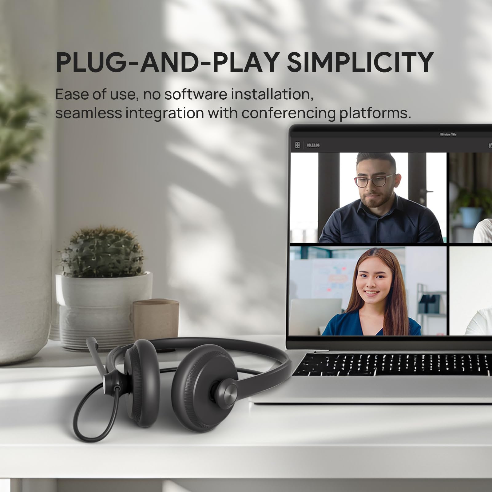 Yealink UH34 USB Headset with Noise Cancelling Microphone - Stereo Wired Headphones for PC, Computer, VoIP Phone (Microsoft Teams Certified) - Perfect for Call Center, Office Work, Remote Meetings & Online Classes