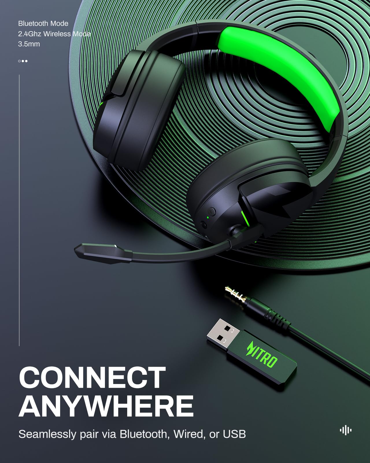 Acer 2.4GHz Wireless Gaming Headset with 100H Battery Life - 50mm Drivers & Clear Mic - Bluetooth 5.3 & 3.5mm Jack - Compatible with PC, PS4, PS5 - Perfect for Gaming, Online Meetings & Music Listening