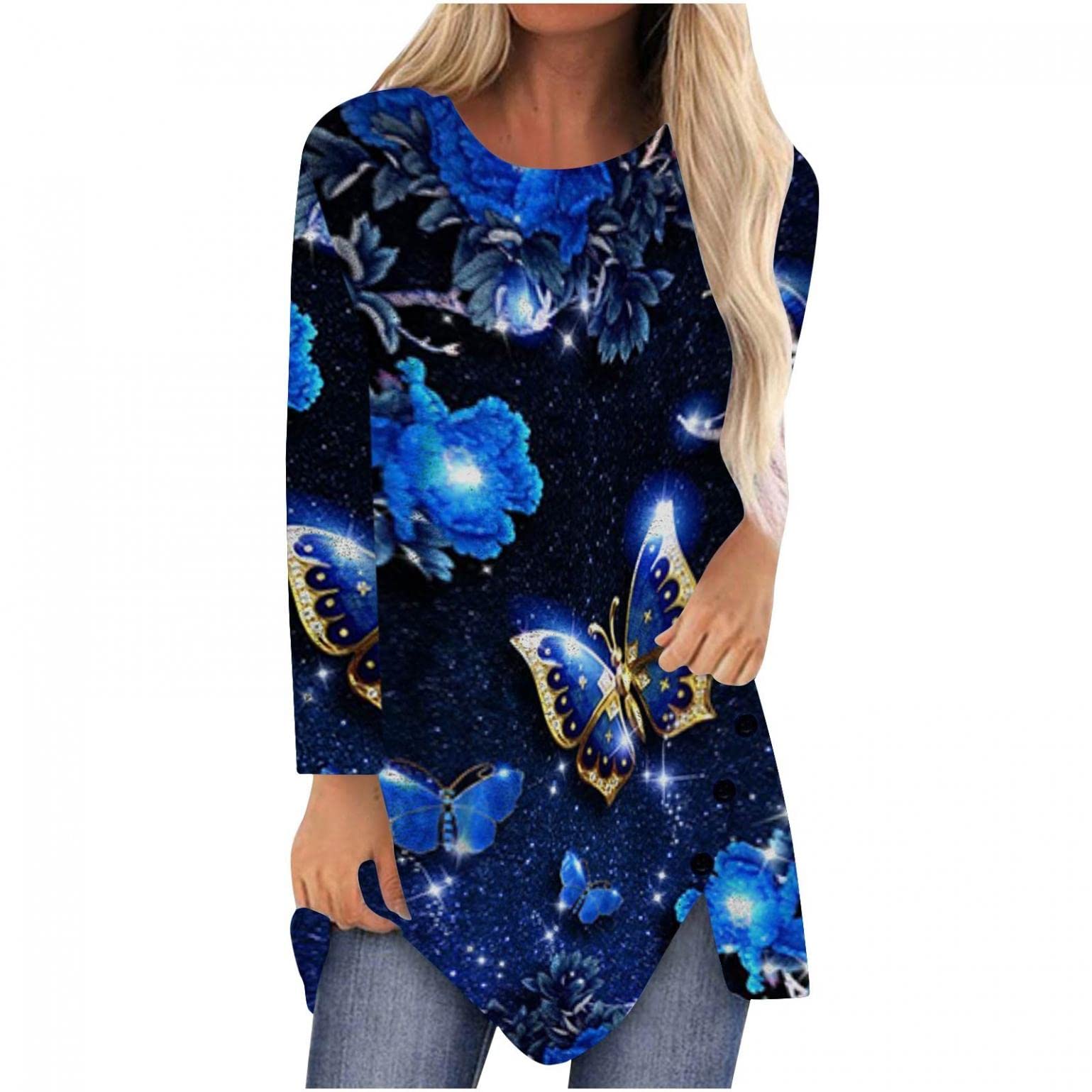 Trendy 2022 Women's Long Sleeve Crew Neck Graphic T-Shirts - Loose Fit Casual Pullover Blouse for Everyday Wear | Perfect for Work, Weekend Outfits & Layering