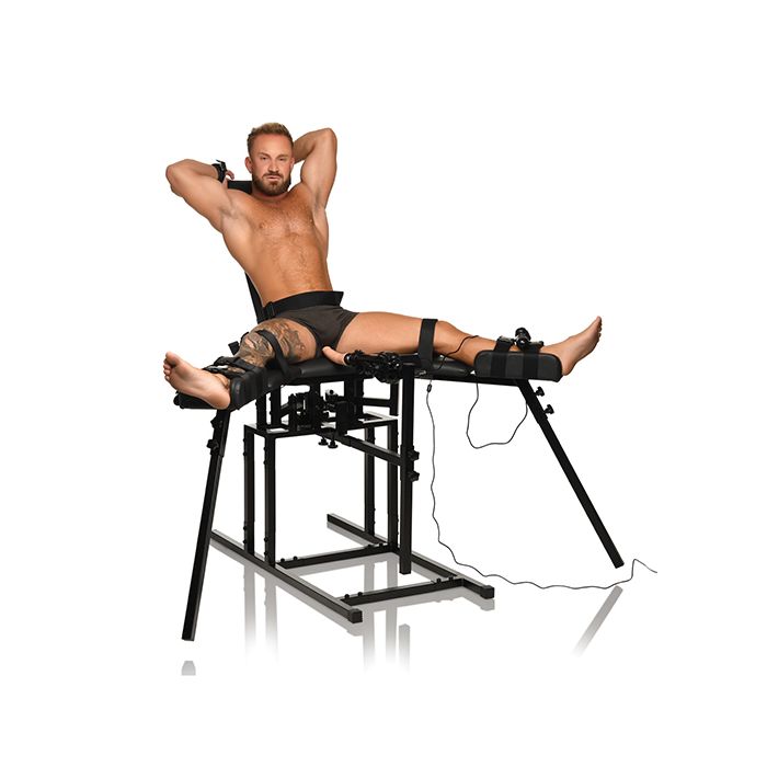 Banca Master Series Leg Spreader Obedience Chair with Sex Machine - Premium BDSM Restraint Furniture for Adult Play, Bondage, and Erotic Scenes