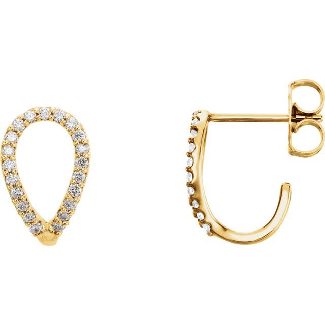 14K Gold 0.20CTW Diamond Geometric J Hoop Earrings for Women - Elegant Dangle Earrings for Party, Wedding & Everyday Wear