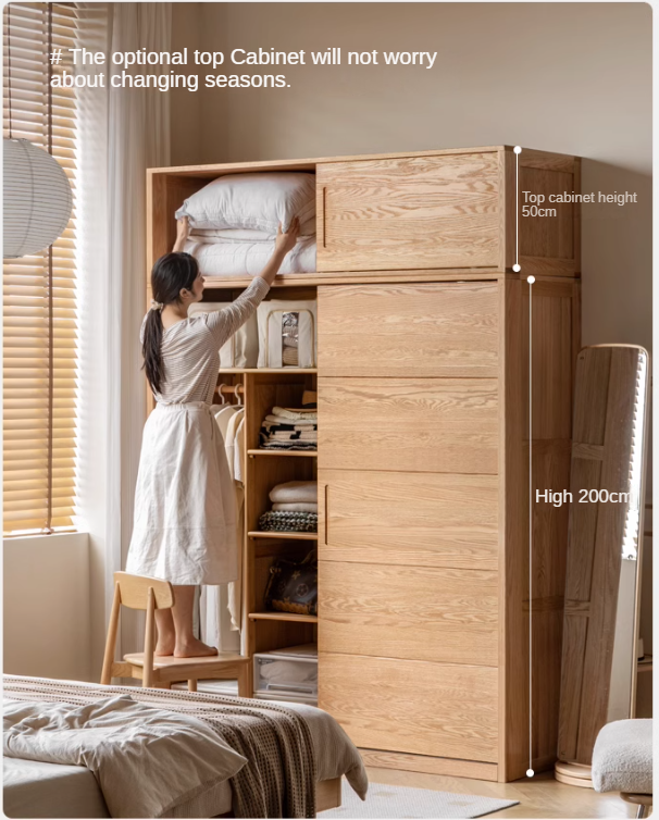 Solid Oak Wood Sliding Door Wardrobe Closet - Modern & Durable Storage for Bedroom, Living Room, or Walk-In Closet Organization