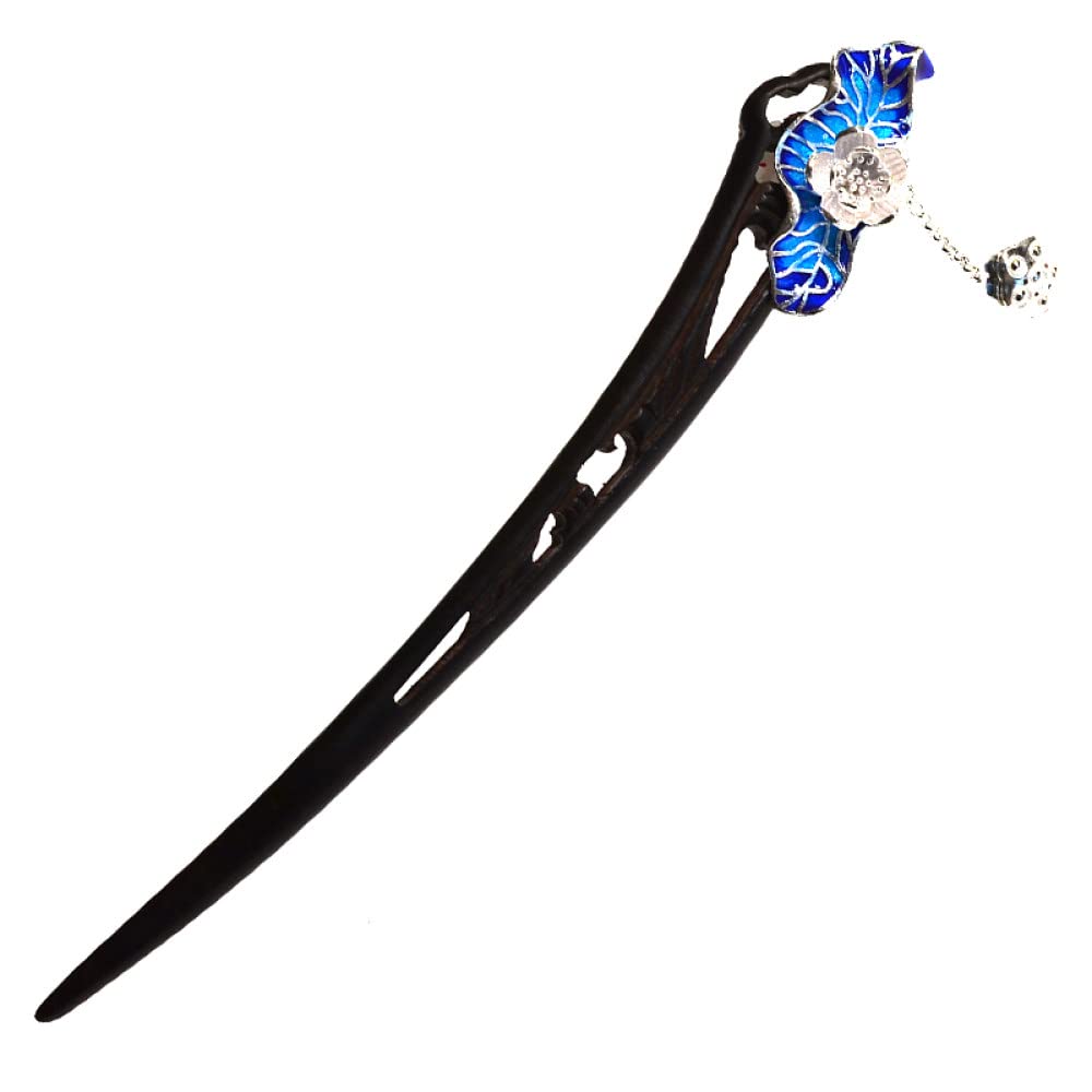 Classical Ebony Hair Sticks with Tassel - Vintage Cloisonne Lotus Hair Forks for Women | Elegant Hair Accessories for Long Hair, Bridal & Party | Perfect for Weddings, Prom, and Special Occasions