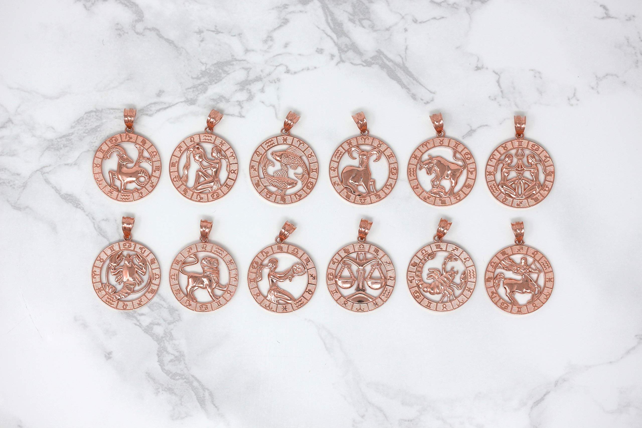 10K Rose Gold Zodiac Horoscope Pendant Necklace - Personalized Astrology Jewelry for Birthdays, Gifts & Spiritual Healing