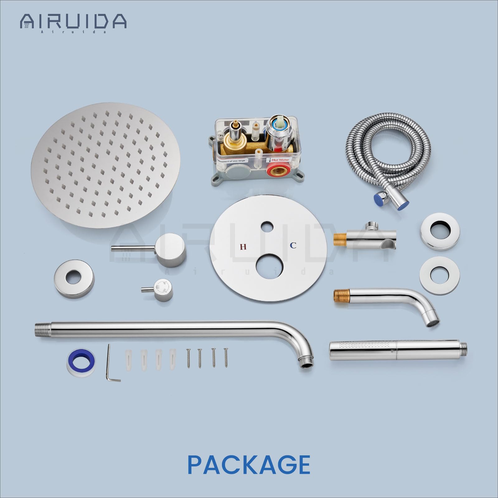 Airuida 10-Inch Chrome Round Shower System Set - Wall Mount 3-Function Rain Shower Faucet with 2-Function Handheld & Tub Spout - Perfect for Bathroom Renovation & Modern Home Upgrade