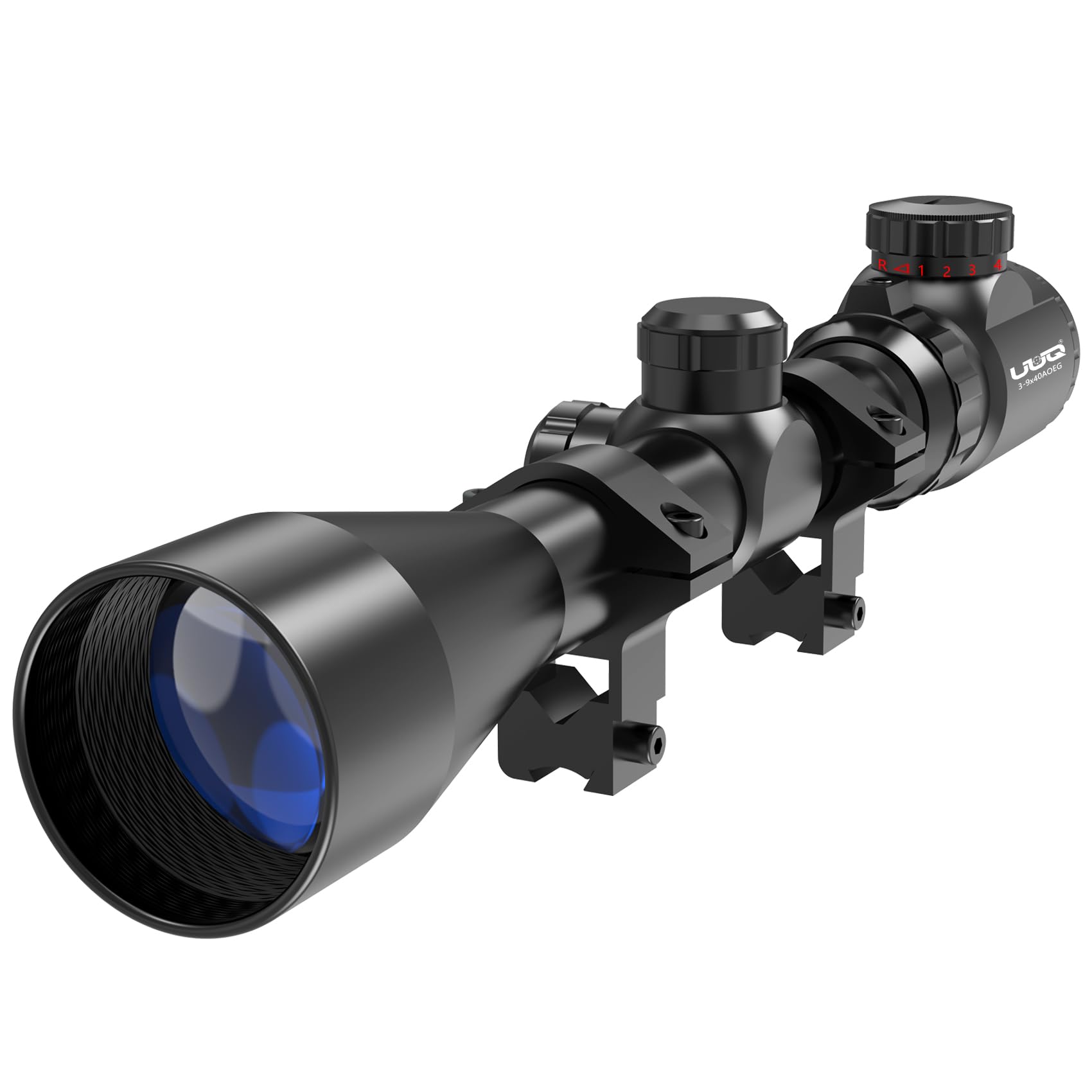 UUQ 3-9×40 Rifle Scope with Red/Green Illuminated Reticle - Rangefinder, Waterproof & Fog-Proof - Includes Batteries & Free 11mm Mounts - Perfect for Hunting, Shooting & Outdoor Adventures