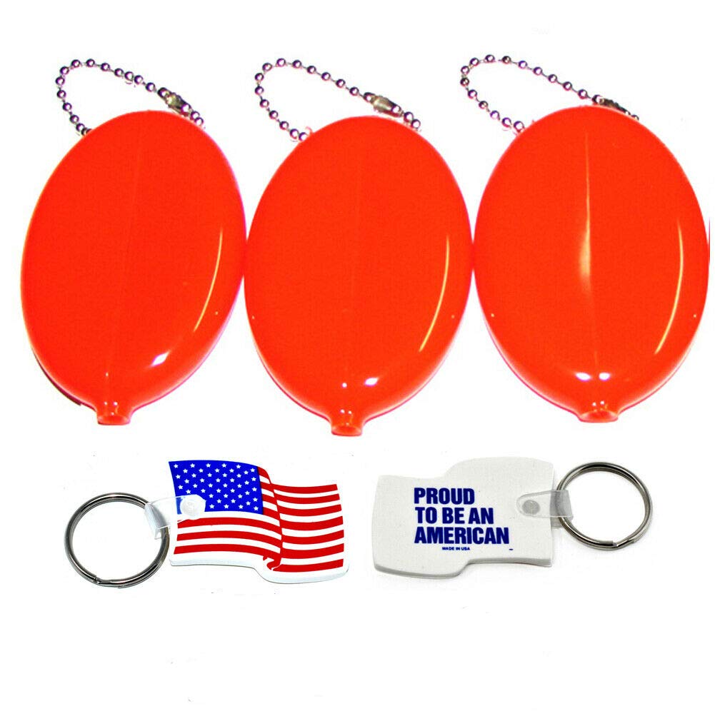 3 Pack Oval Squeeze Coin Holders with Bonus Flag Keychain - Made in USA (Orange) | Perfect for Cash, Tips & Small Item Storage - Ideal for Travel, Retail & Everyday Use