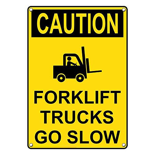 OSHA Approved Weatherproof Plastic Vertical Caution Forklift Sign - Slow Down Warning in English with Symbol - Ideal for Warehouses, Factories & Industrial Safety